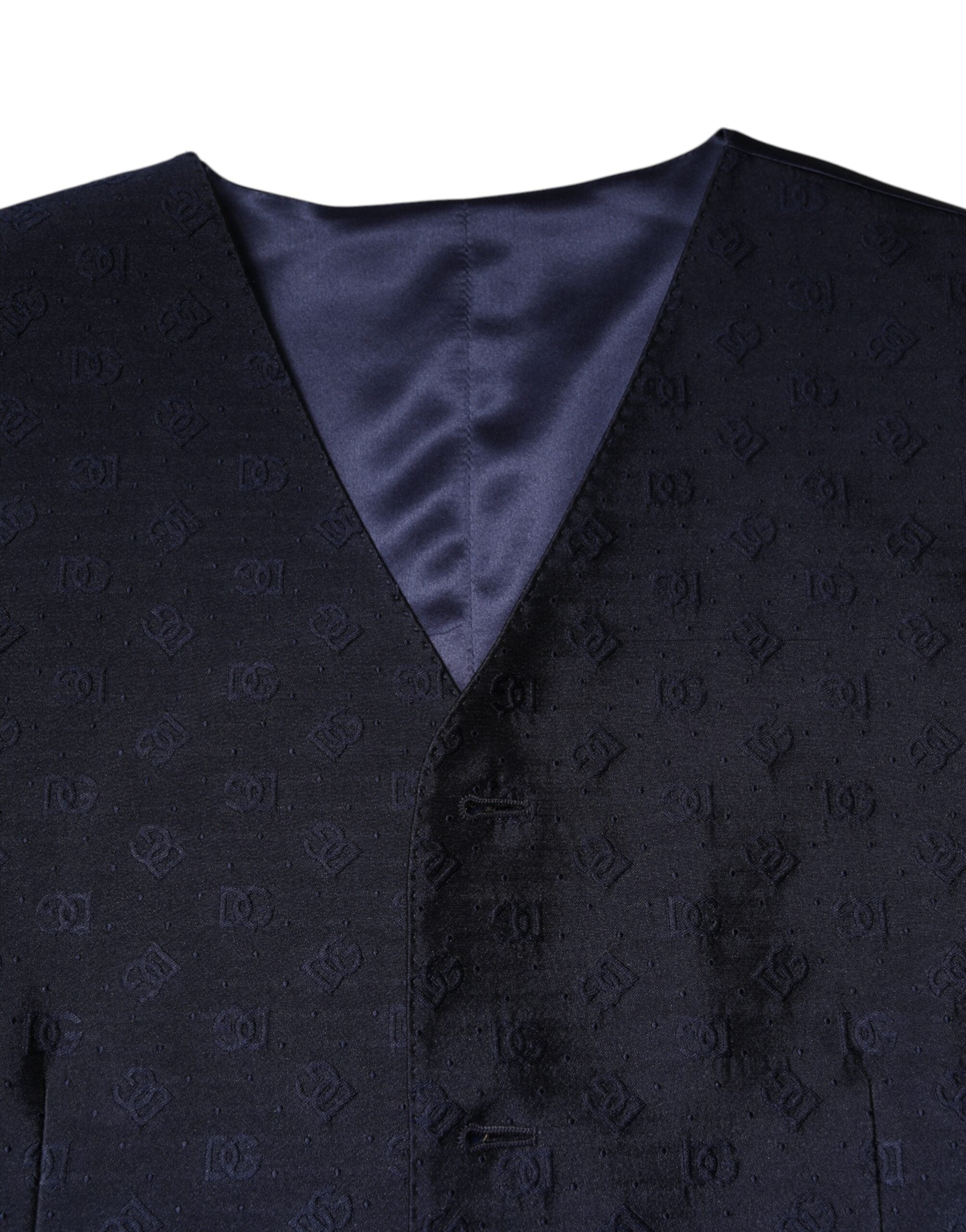 Dolce & Gabbana Dark Blue Logo Wool Formal Men Waistcoat Vest