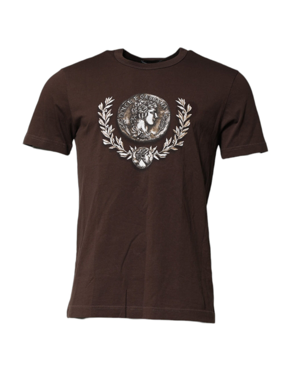 Dolce & Gabbana Brown Cotton Graphic Print Crew Neck T-shirt