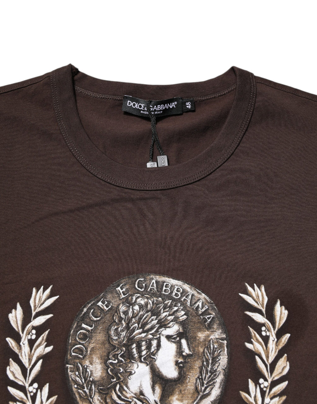 Dolce & Gabbana Brown Cotton Graphic Print Crew Neck T-shirt