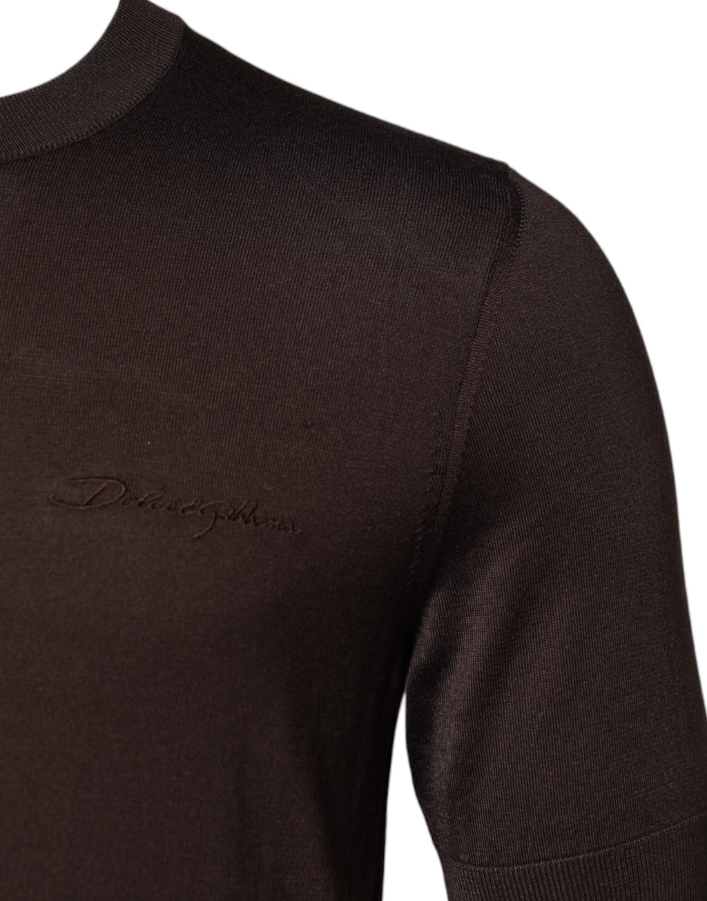 Dolce & Gabbana Brown Silk Logo Embroidery Crew Neck T-shirt