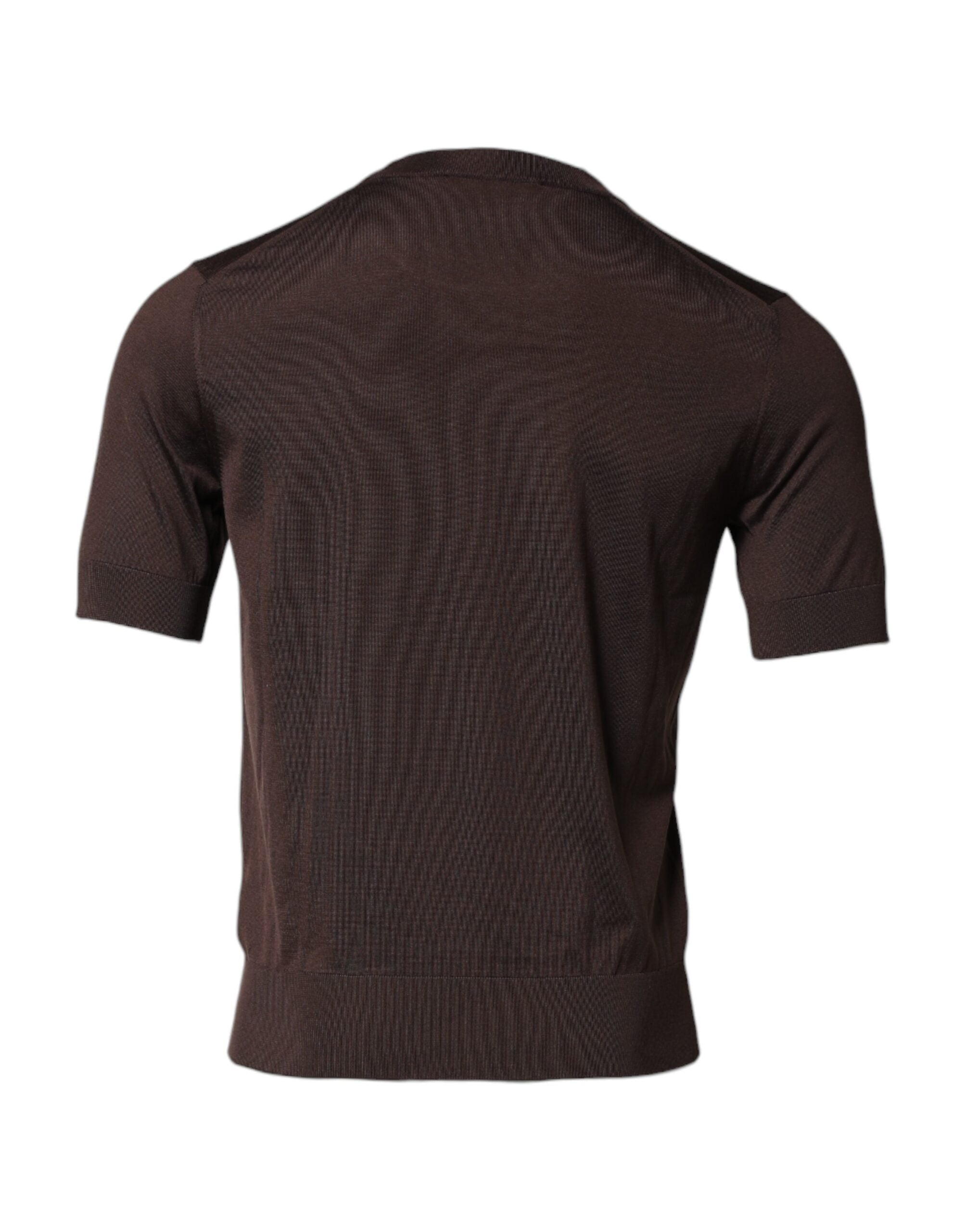 Dolce & Gabbana Brown Silk Logo Embroidery Crew Neck T-shirt