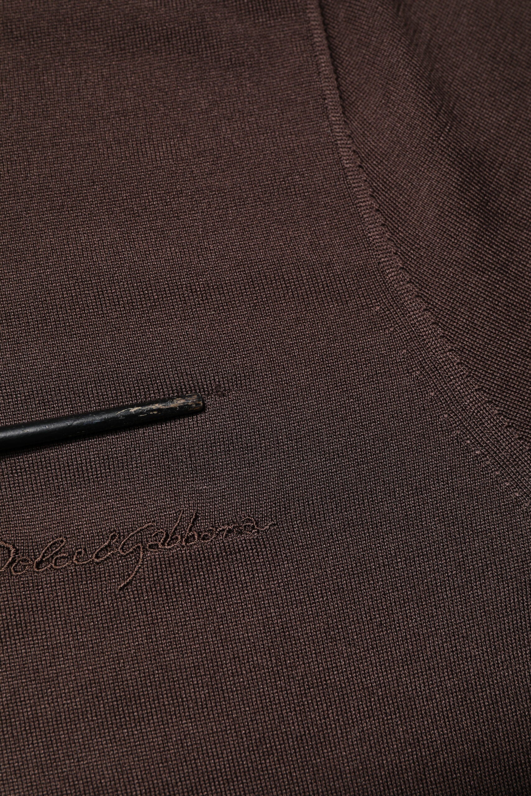 Dolce & Gabbana Brown Silk Logo Embroidery Crew Neck T-shirt