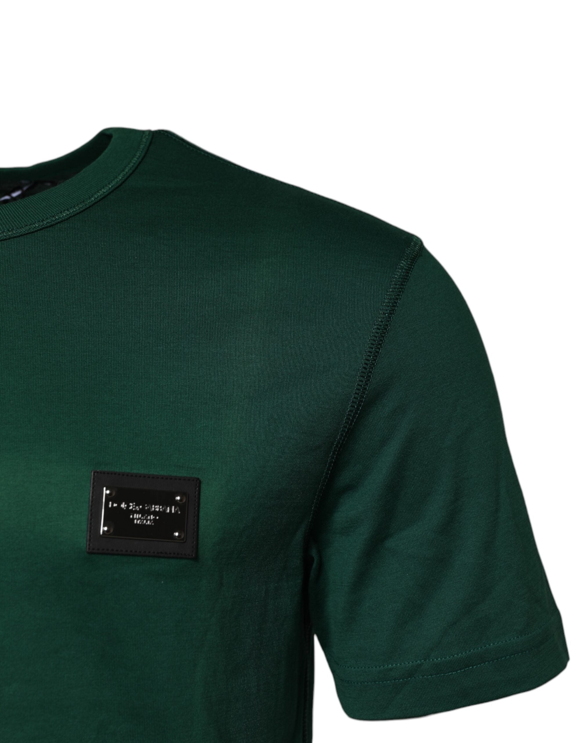 Dolce & Gabbana Green Cotton DG Plaque Round Neck T-shirt