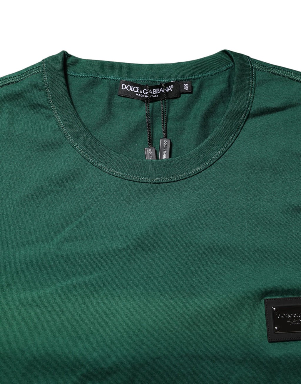 Dolce & Gabbana Green Cotton DG Plaque Round Neck T-shirt