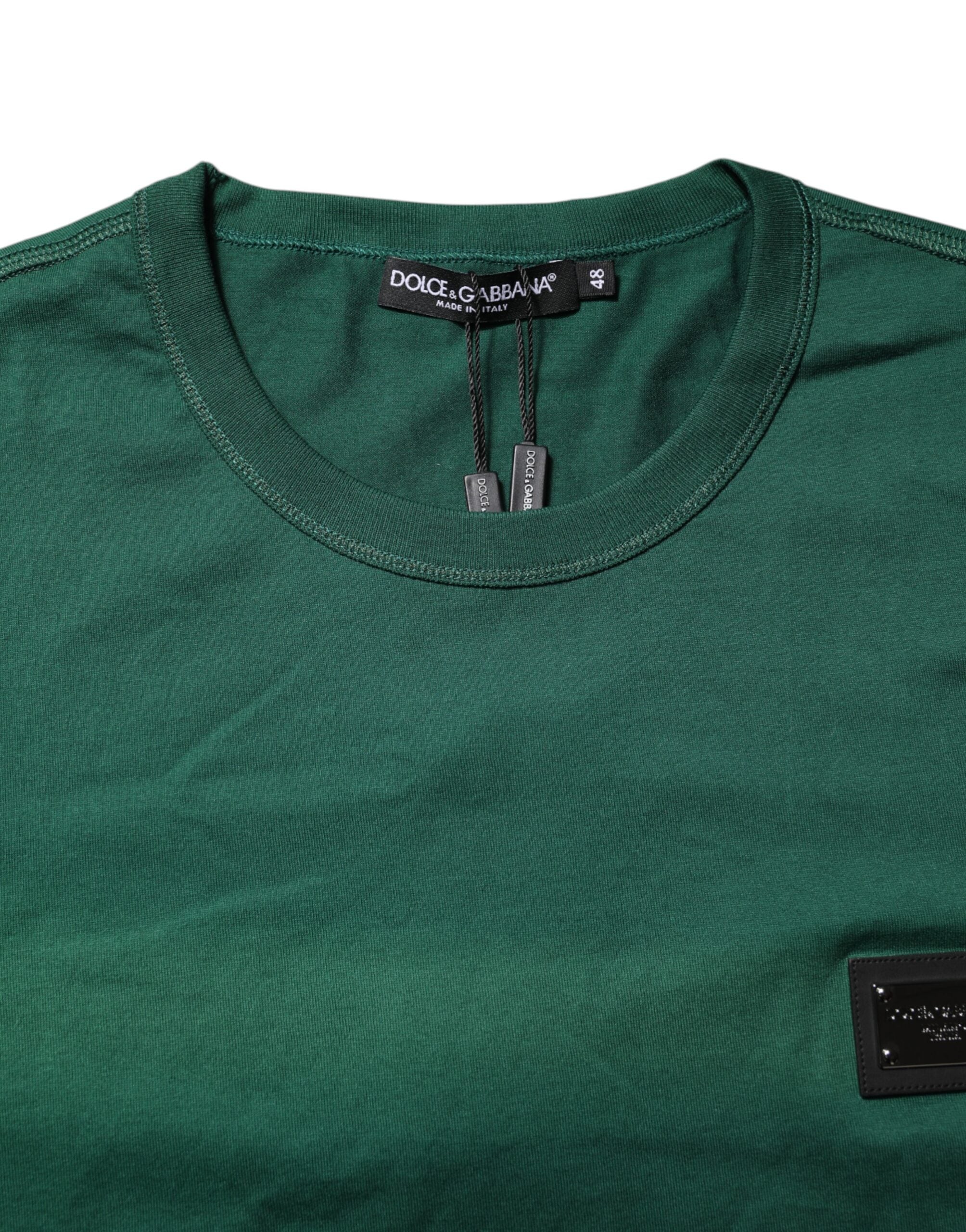 Dolce & Gabbana Green Cotton DG Plaque Round Neck T-shirt