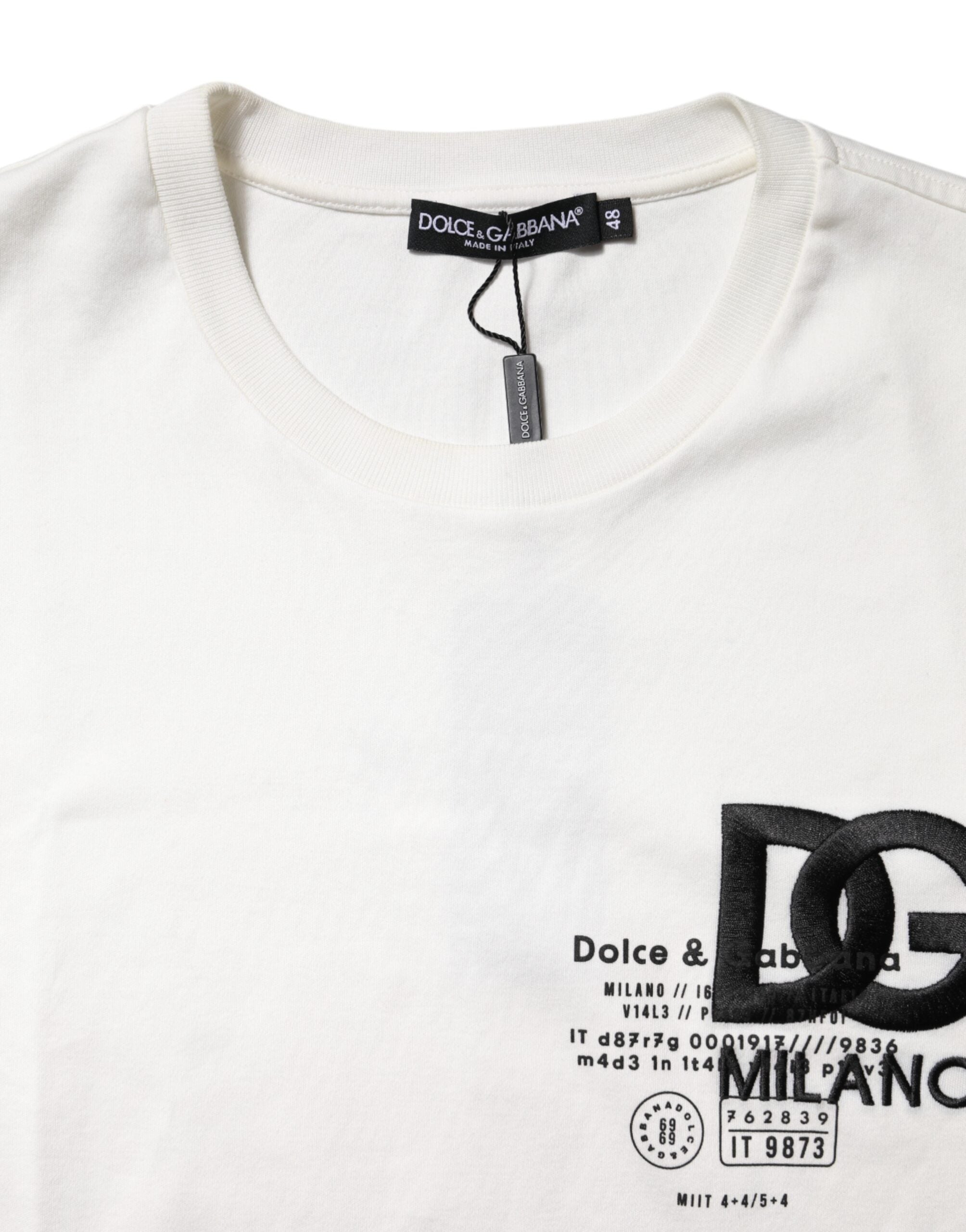 Dolce & Gabbana White Cotton DG Embroidery Round Neck T-shirt