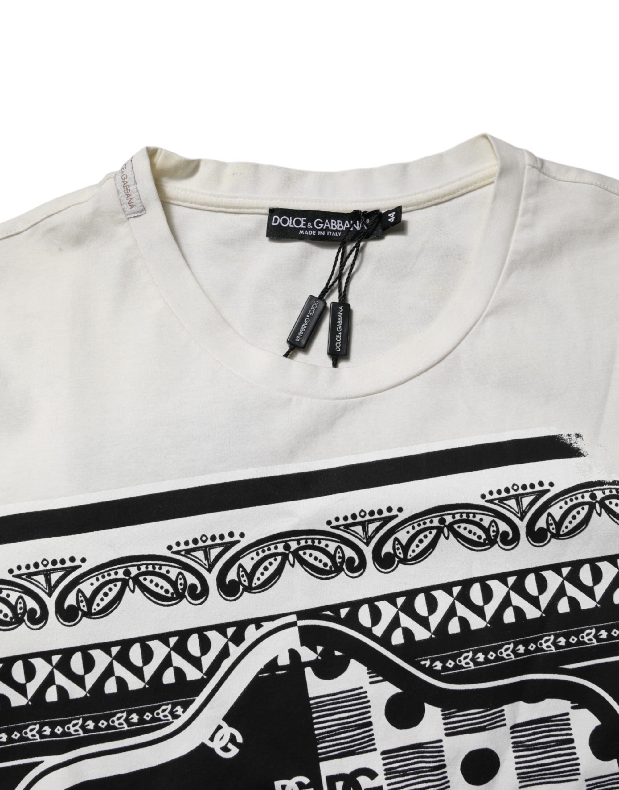 Dolce & Gabbana White Cotton Logo Bandana Print T-shirt