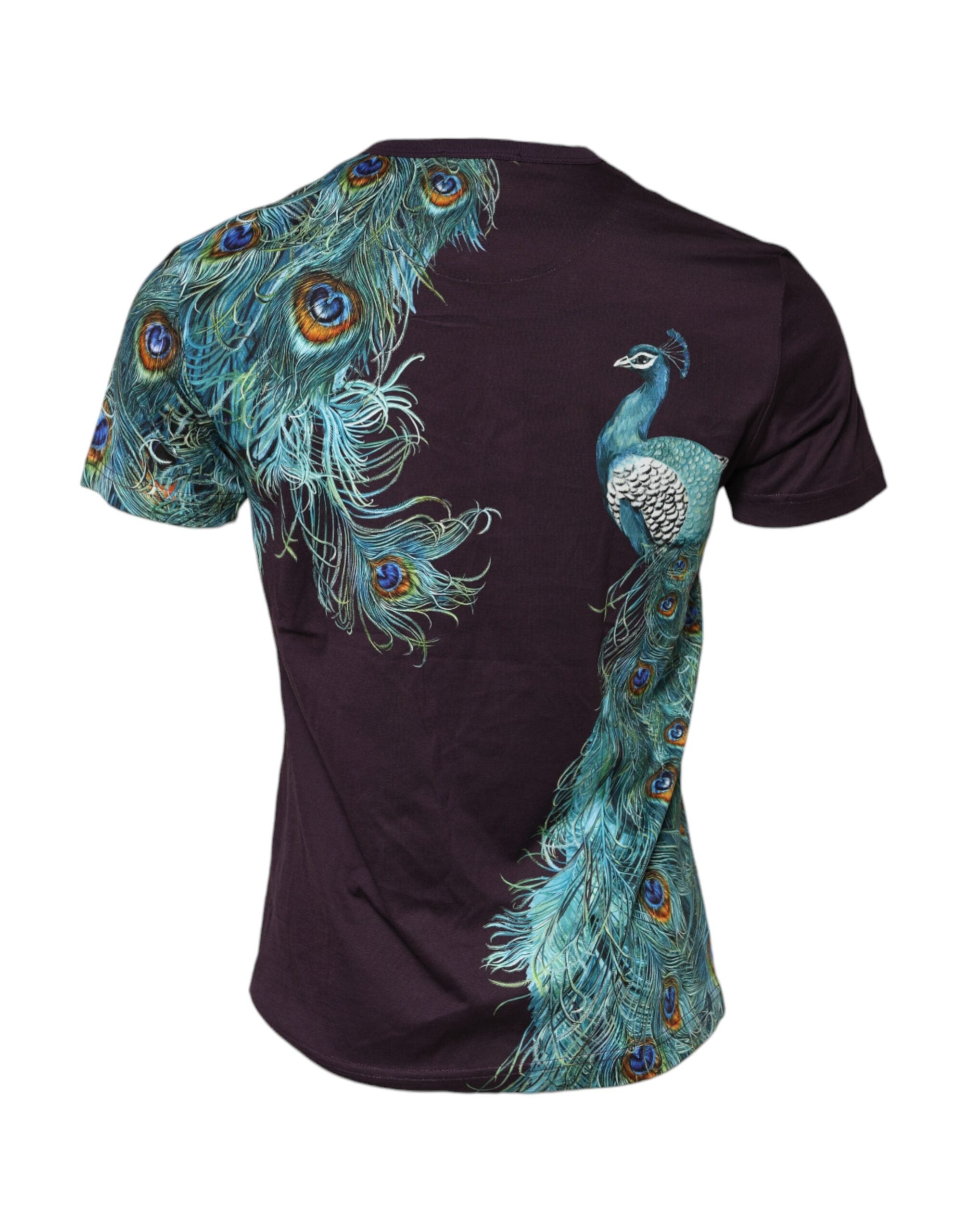Dolce & Gabbana Black Cotton Peacock Print Round Neck T-shirt