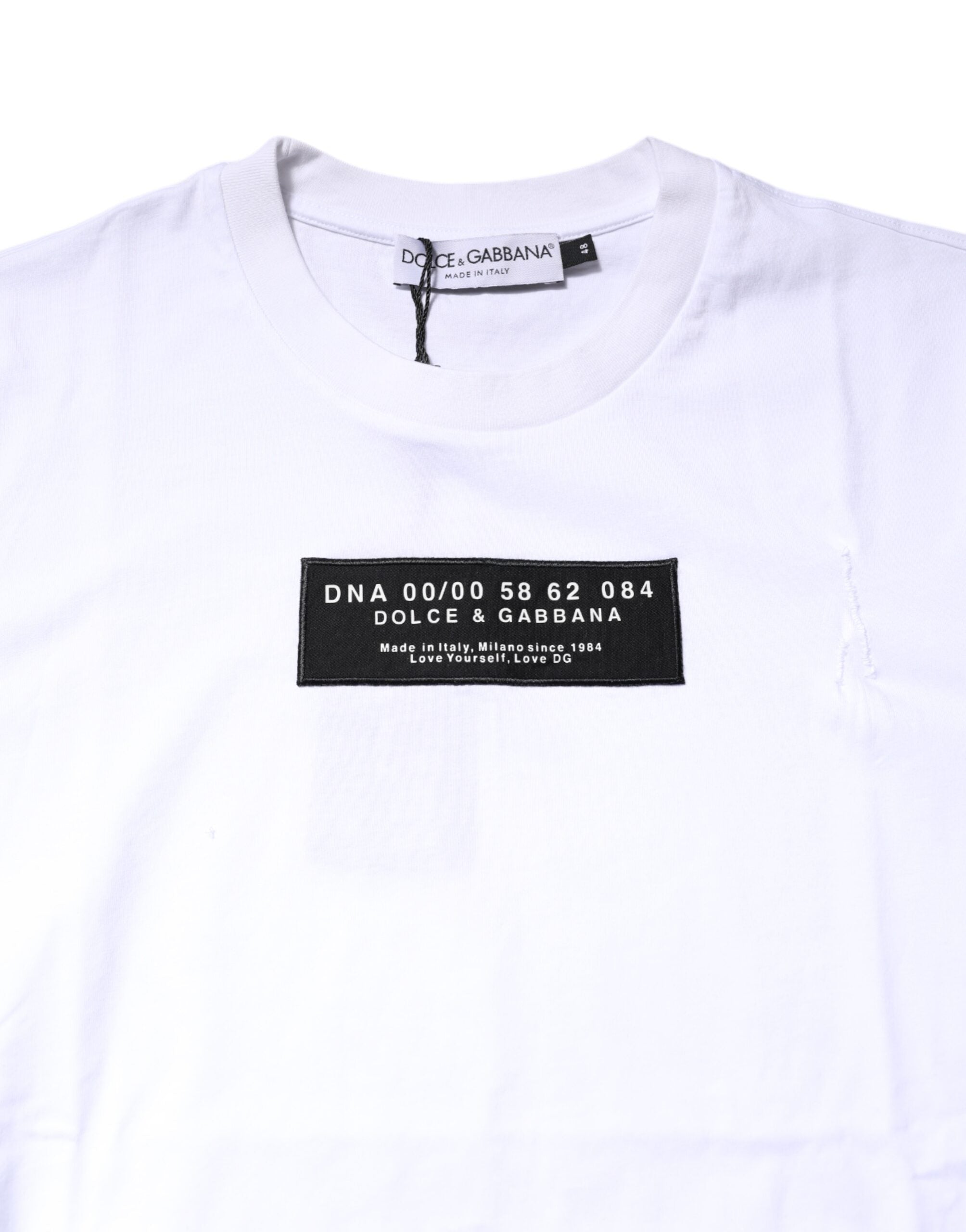 Dolce & Gabbana White Cotton Logo Patch Crew Neck T-shirt
