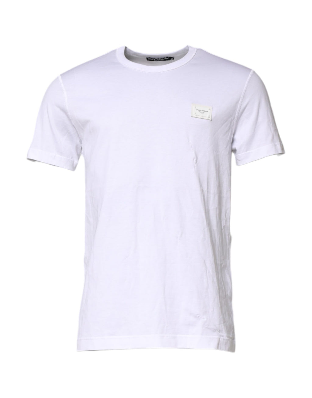Dolce & Gabbana White Cotton Logo Plaque Round Neck T-shirt