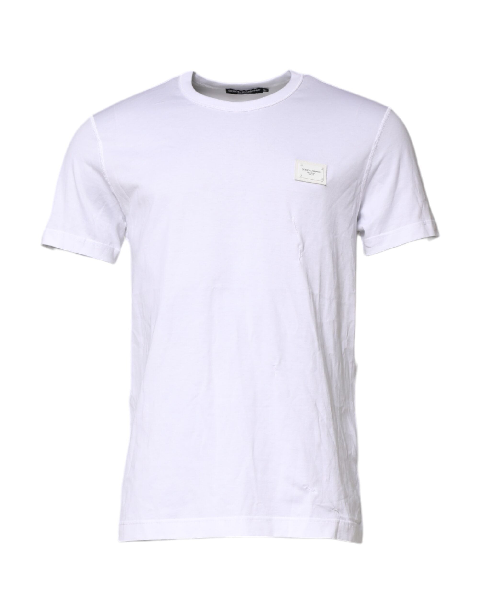Dolce & Gabbana White Cotton Logo Plaque Round Neck T-shirt
