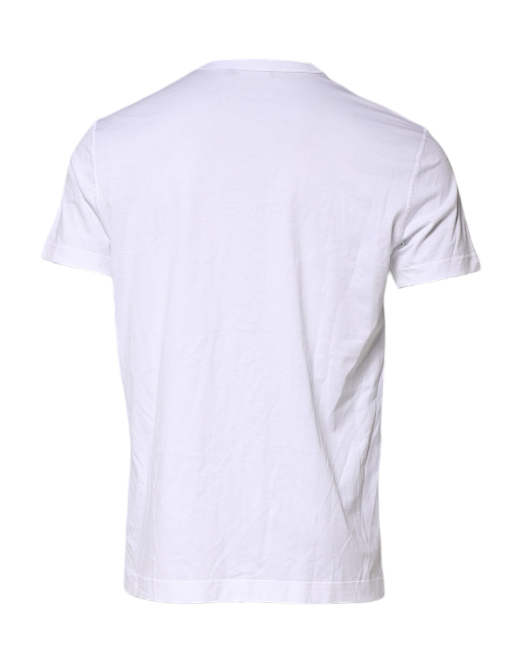 Dolce & Gabbana White Cotton Logo Plaque Round Neck T-shirt