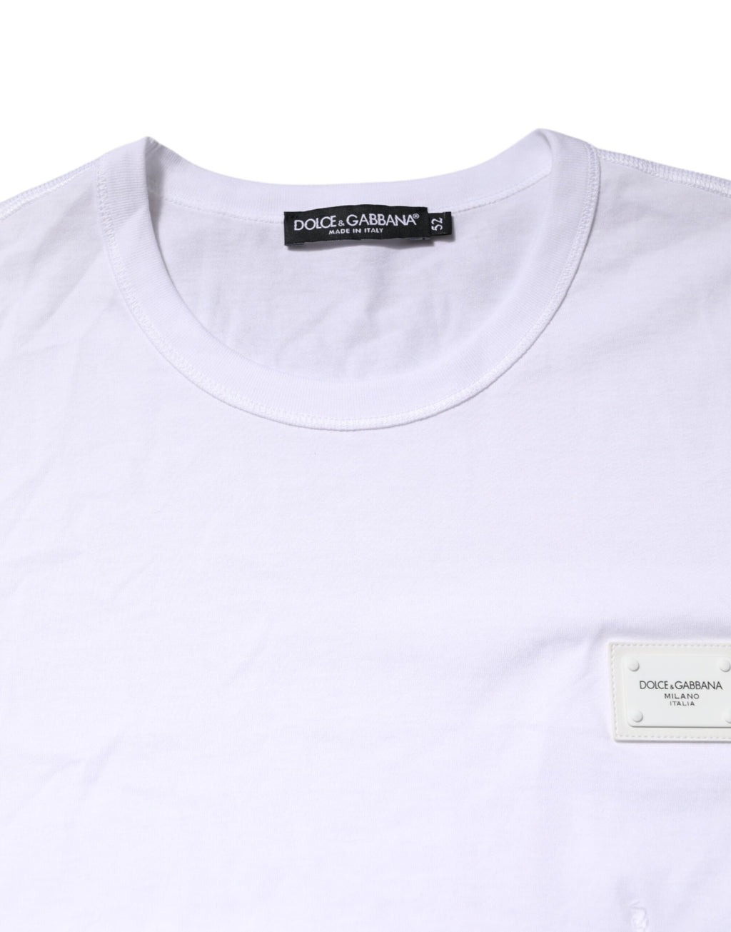 Dolce & Gabbana White Cotton Logo Plaque Round Neck T-shirt