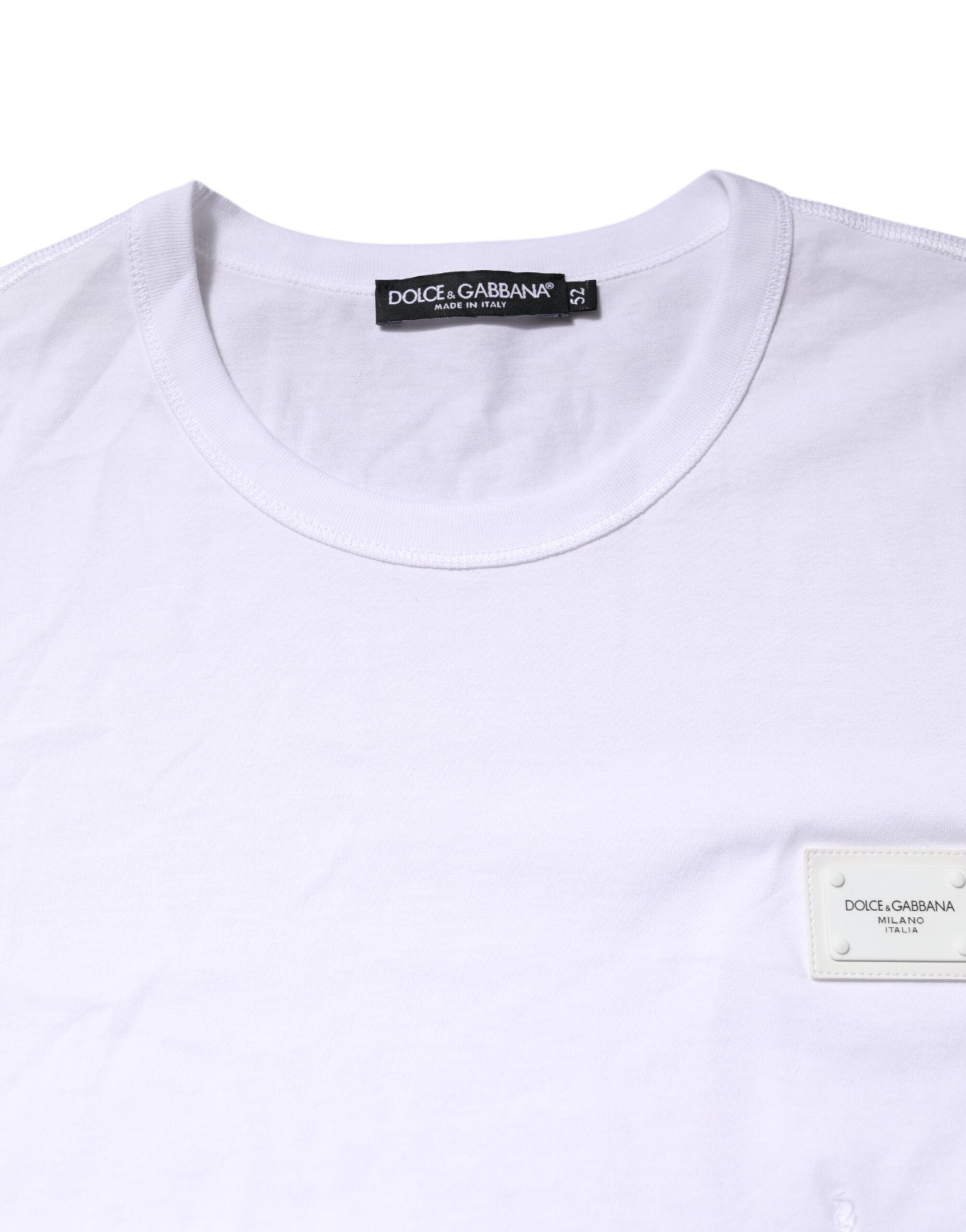 Dolce & Gabbana White Cotton Logo Plaque Round Neck T-shirt