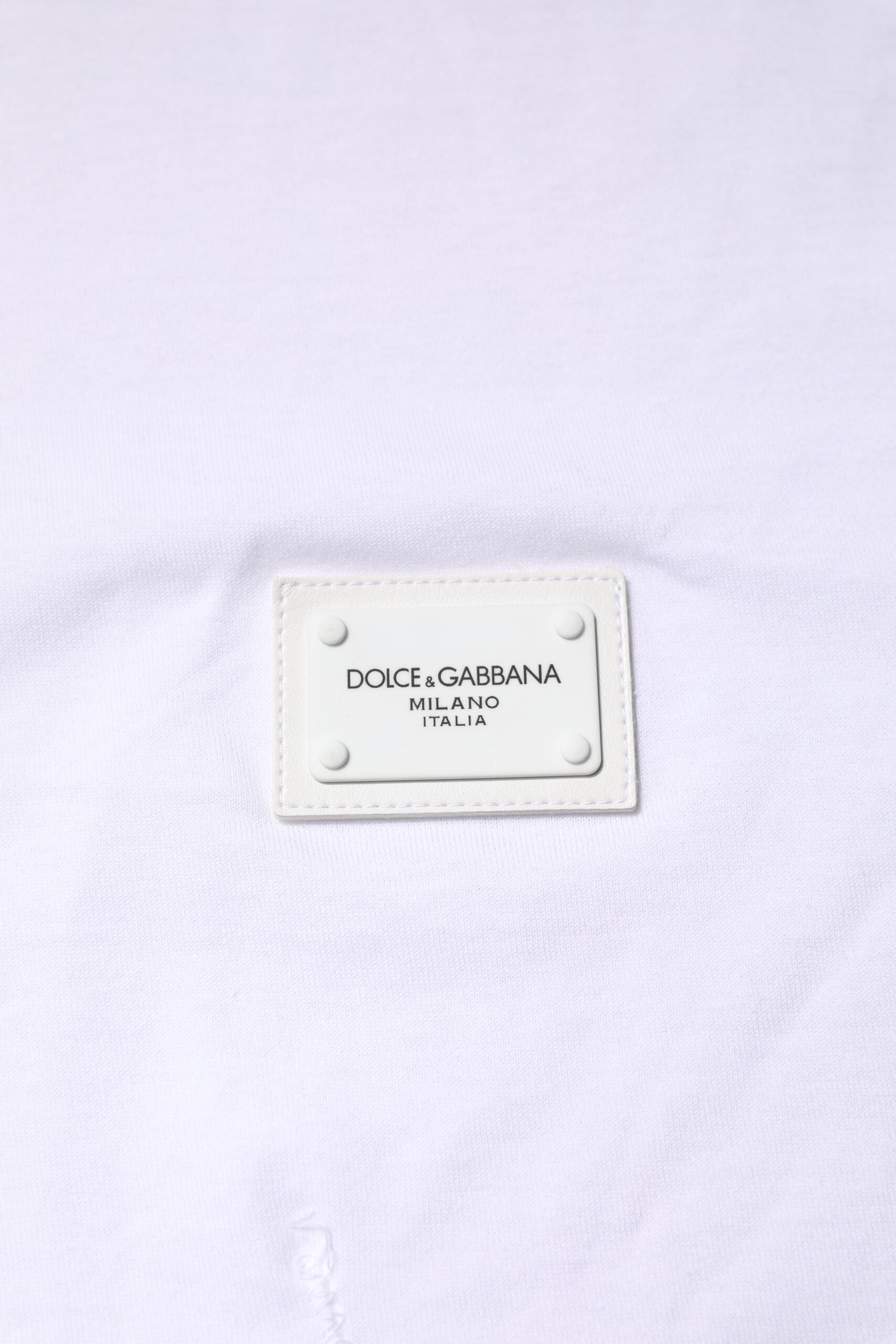 Dolce & Gabbana White Cotton Logo Plaque Round Neck T-shirt