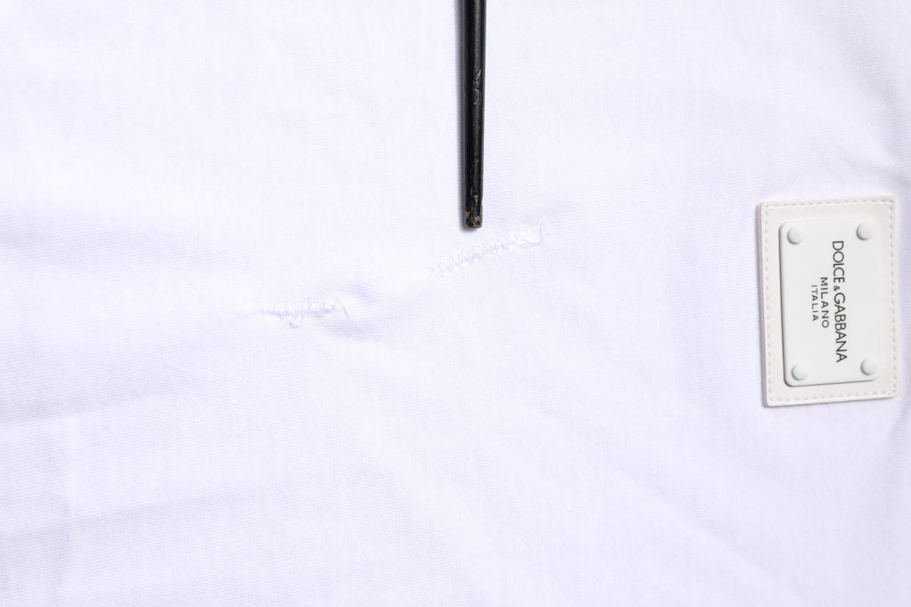 Dolce & Gabbana White Cotton Logo Plaque Round Neck T-shirt