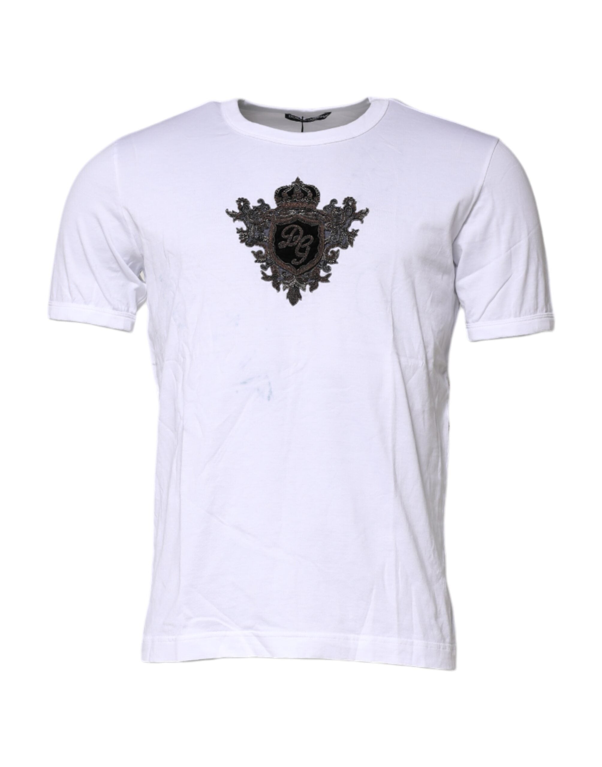 Dolce & Gabbana White Cotton Embroidered Round Neck T-shirt