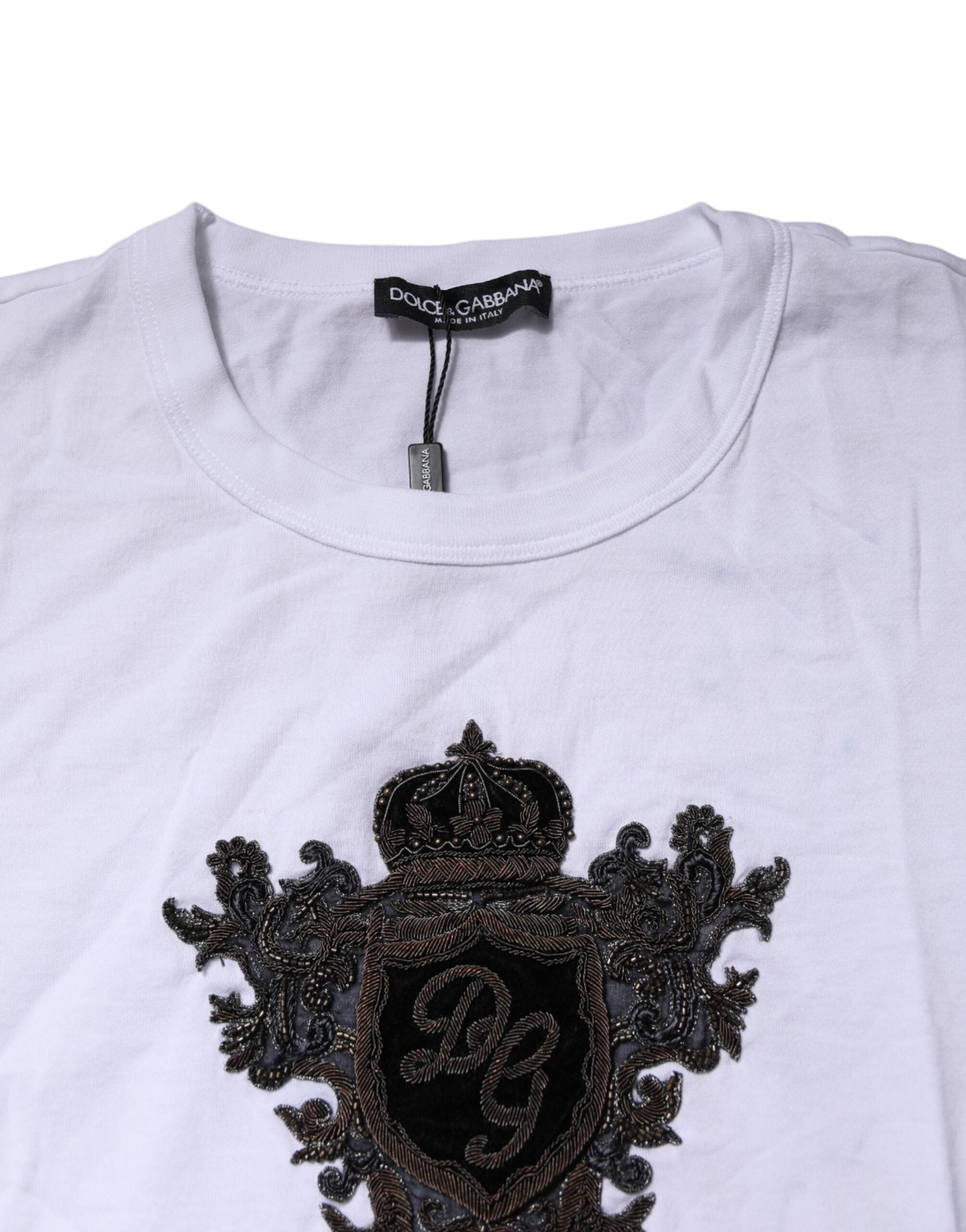 Dolce & Gabbana White Cotton Embroidered Round Neck T-shirt