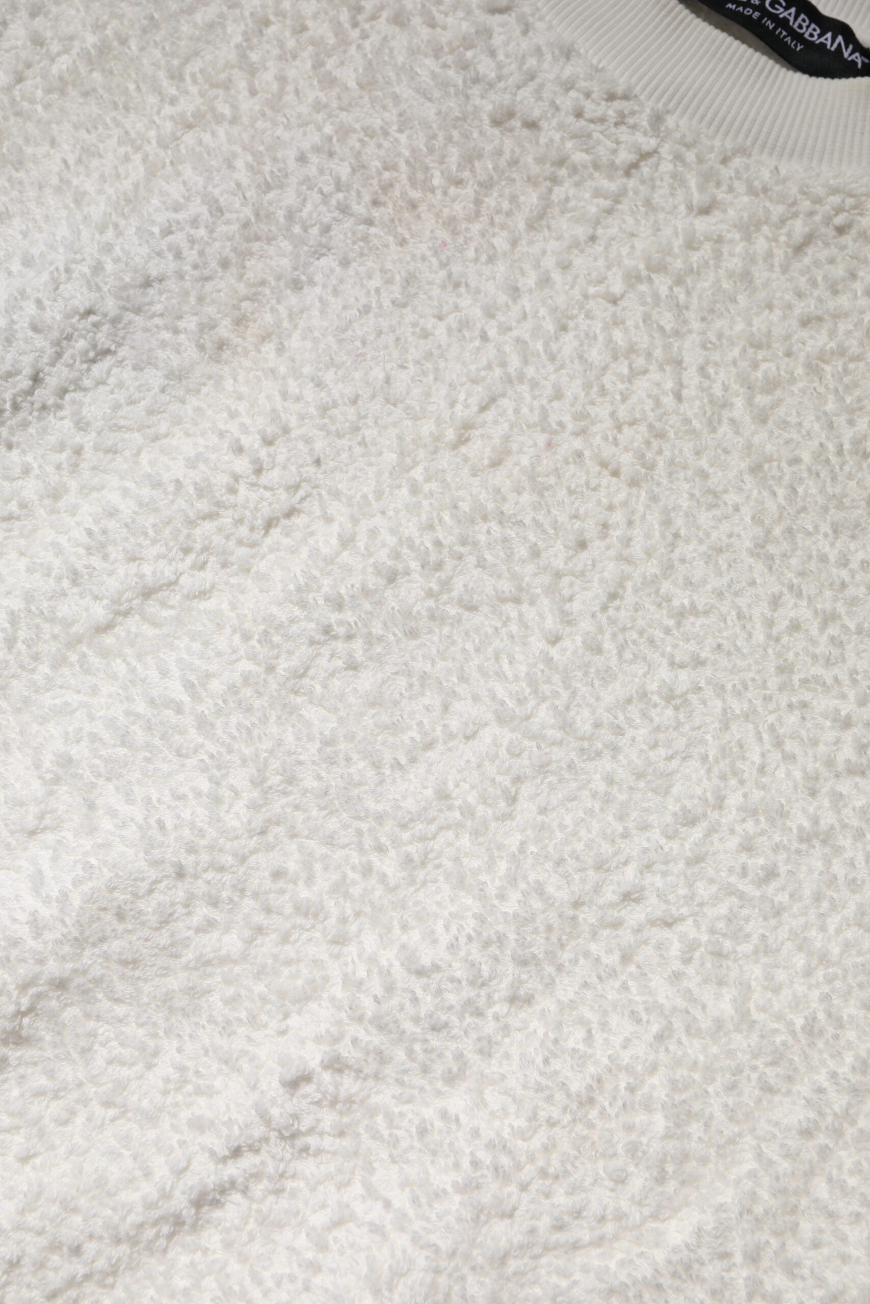 Dolce & Gabbana White Cotton Fleece Crew Neck Sweater