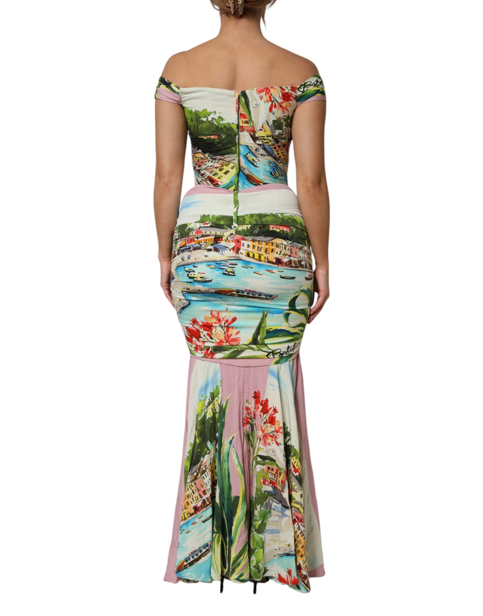 Dolce & Gabbana Multicolor Off Shoulder Long Sheath Dress