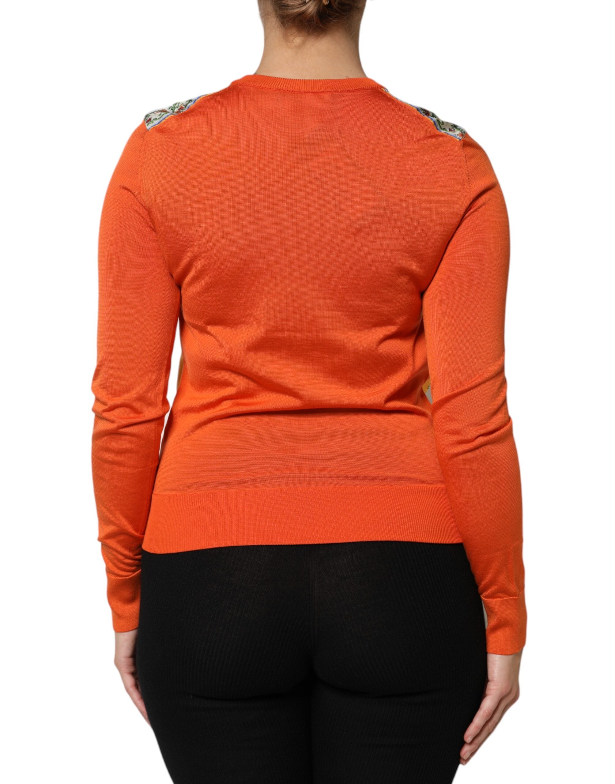Dolce & Gabbana Orange Cannoli Sicilian Silk Crew Neck Top