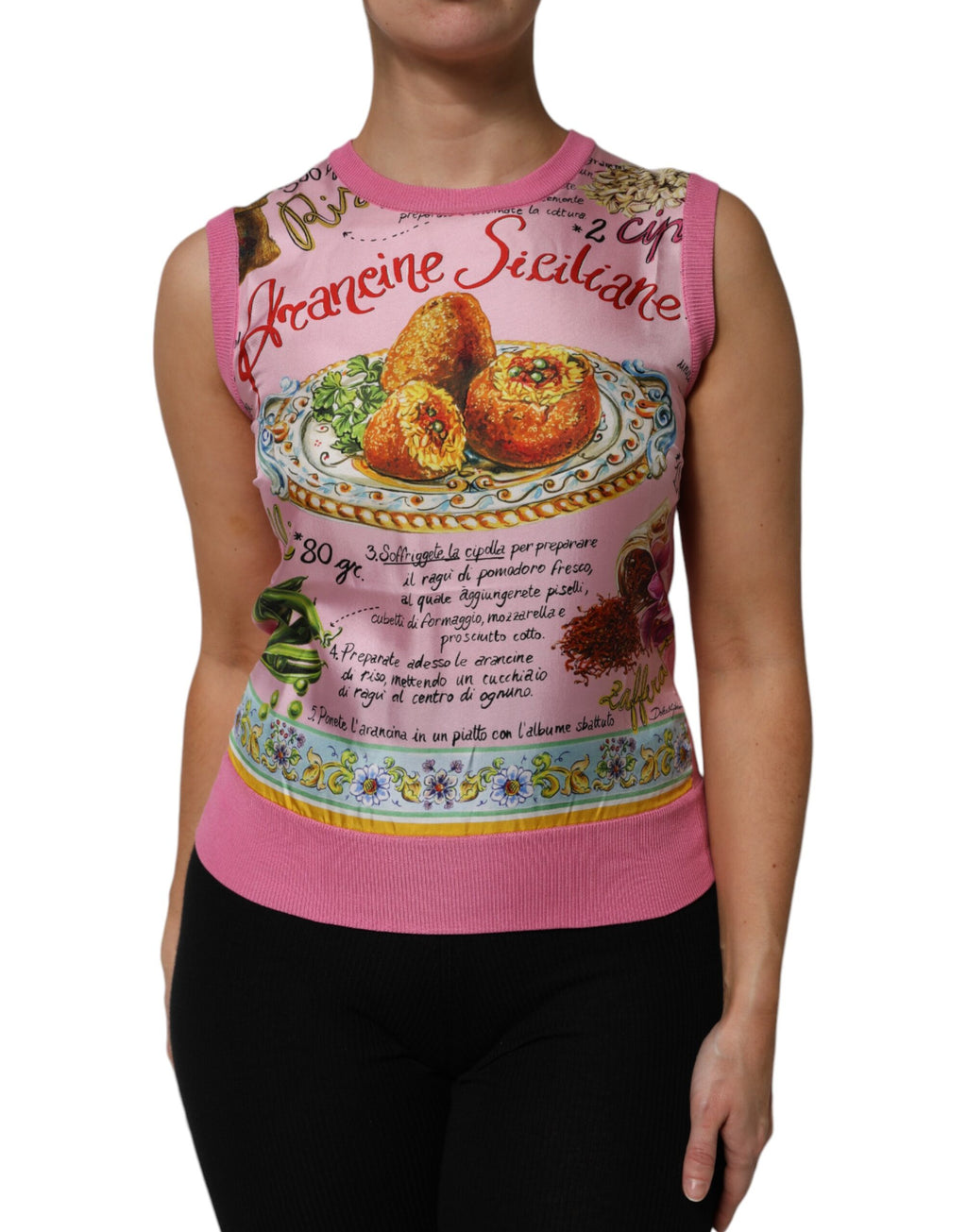 Dolce & Gabbana Pink Silk Araneine Siciliana Sleeveless Top