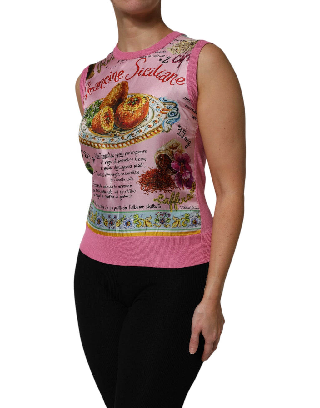 Dolce & Gabbana Pink Silk Araneine Siciliana Sleeveless Top
