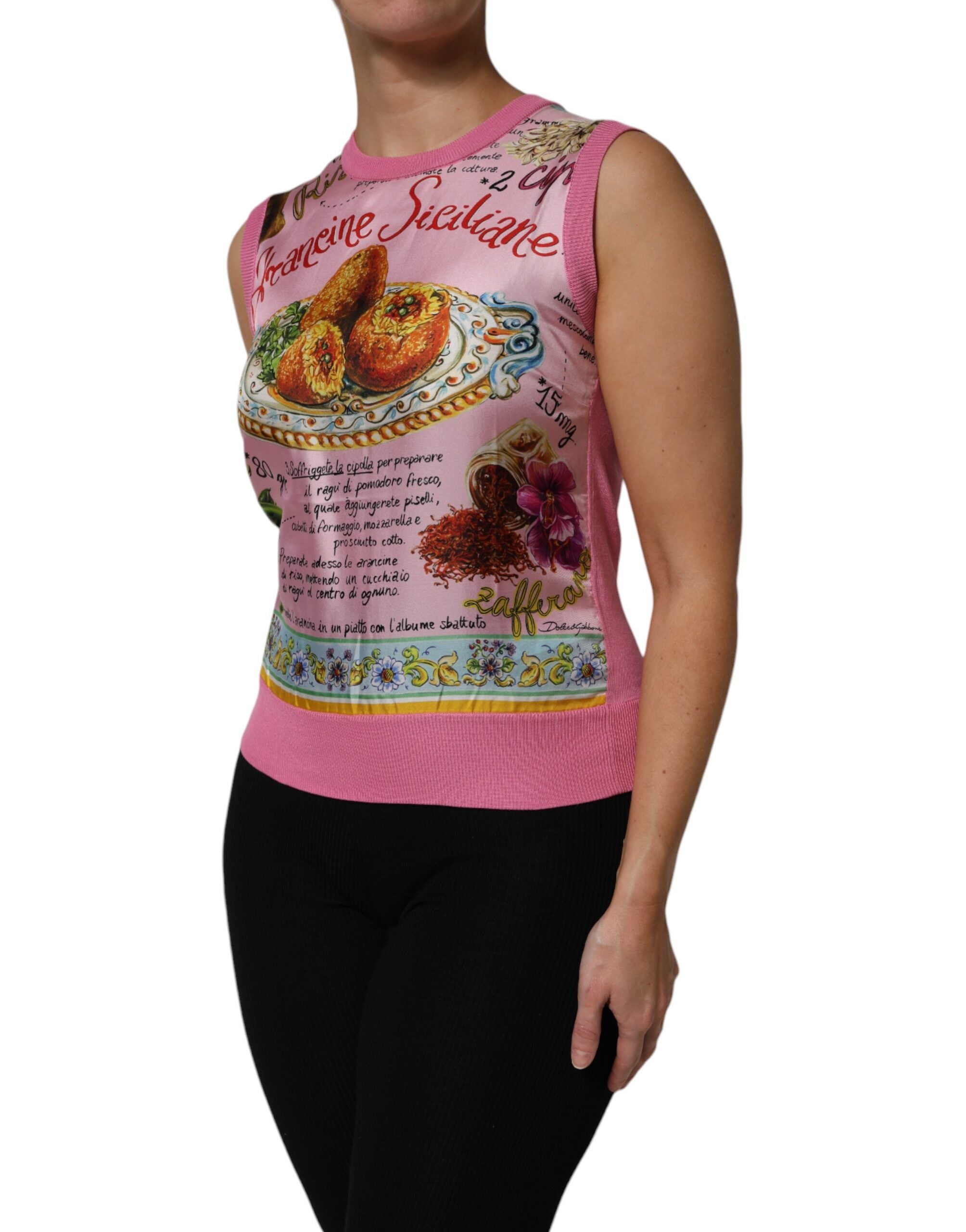 Dolce & Gabbana Pink Silk Araneine Siciliana Sleeveless Top