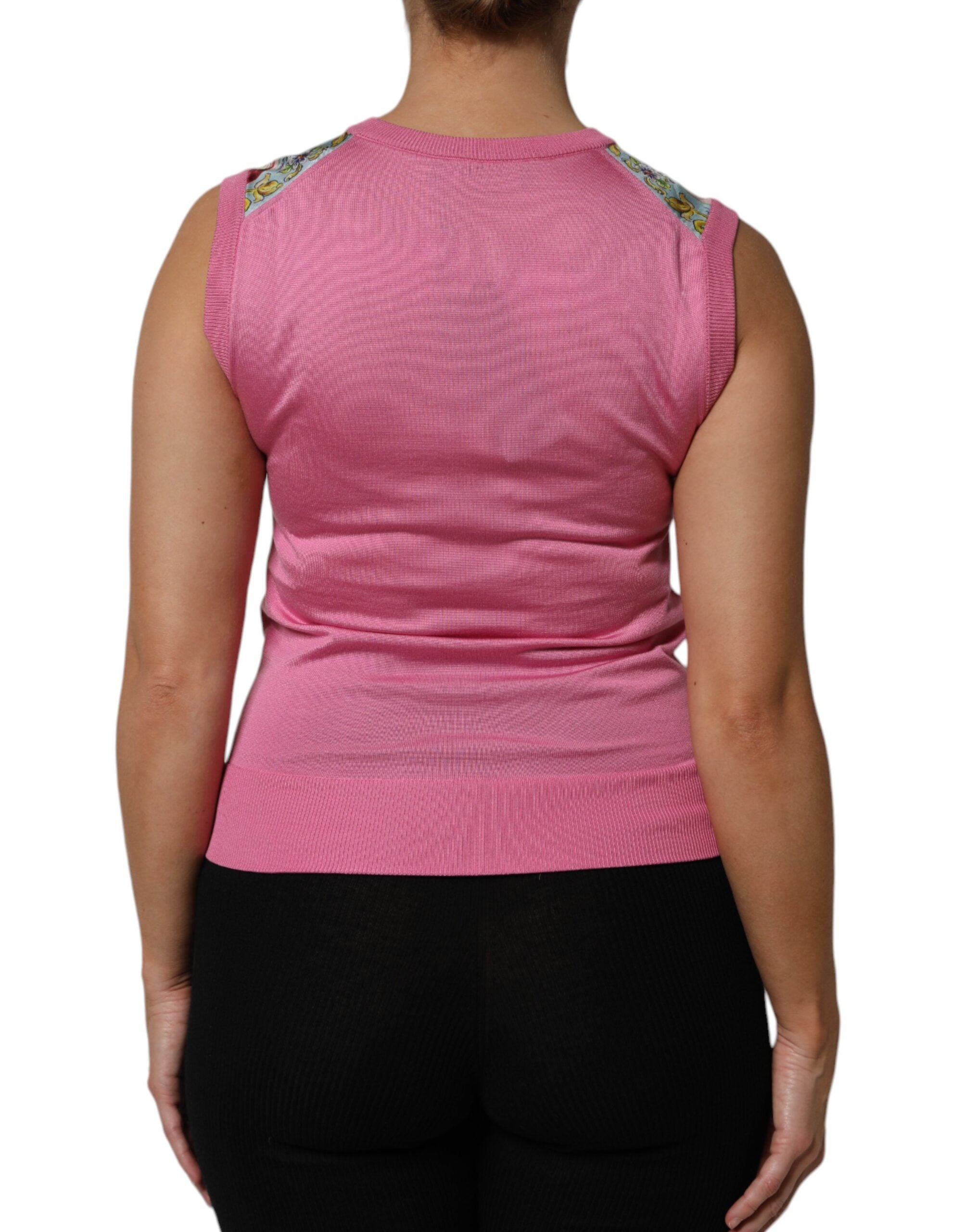 Dolce & Gabbana Pink Silk Araneine Siciliana Sleeveless Top