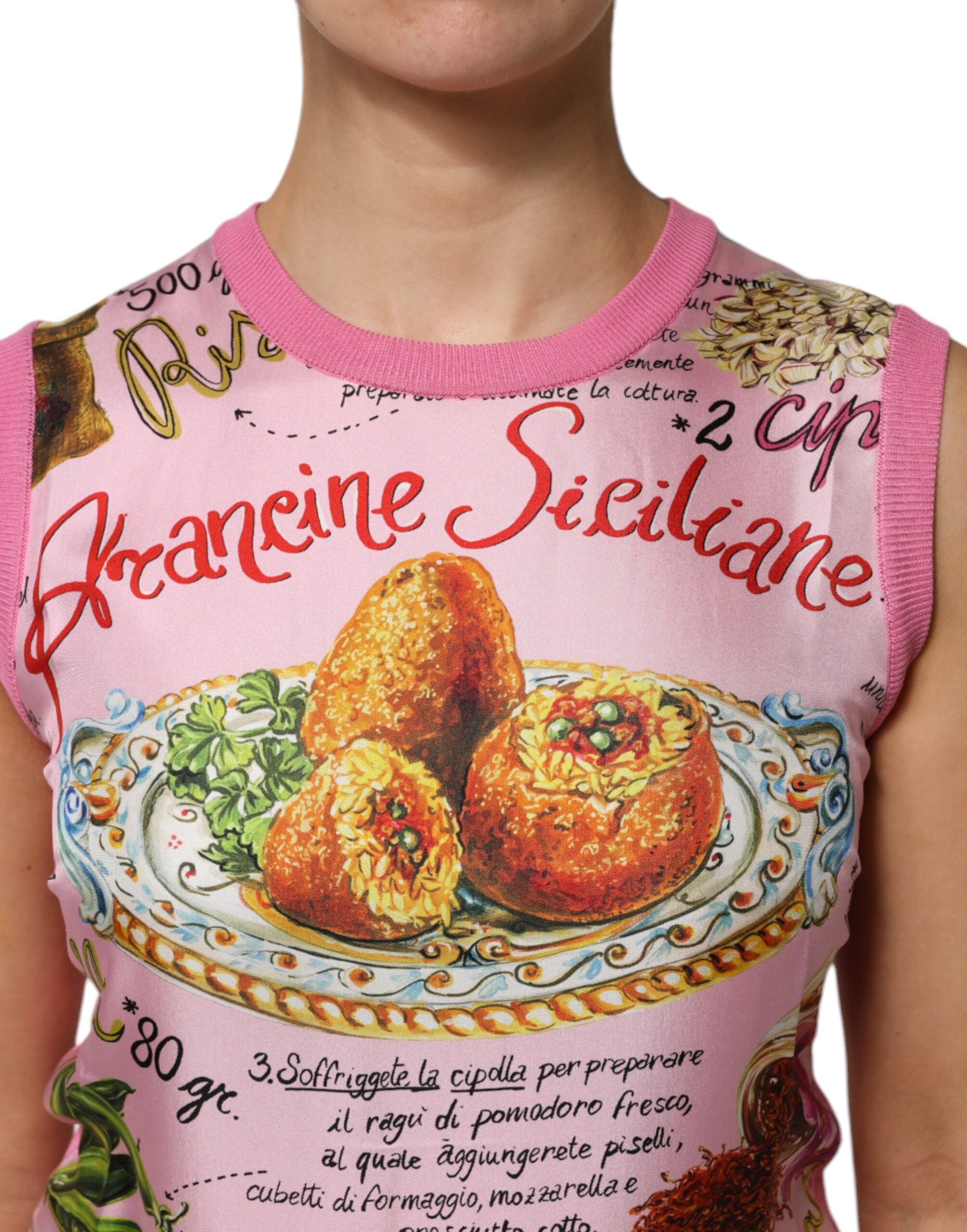 Dolce & Gabbana Pink Silk Araneine Siciliana Sleeveless Top