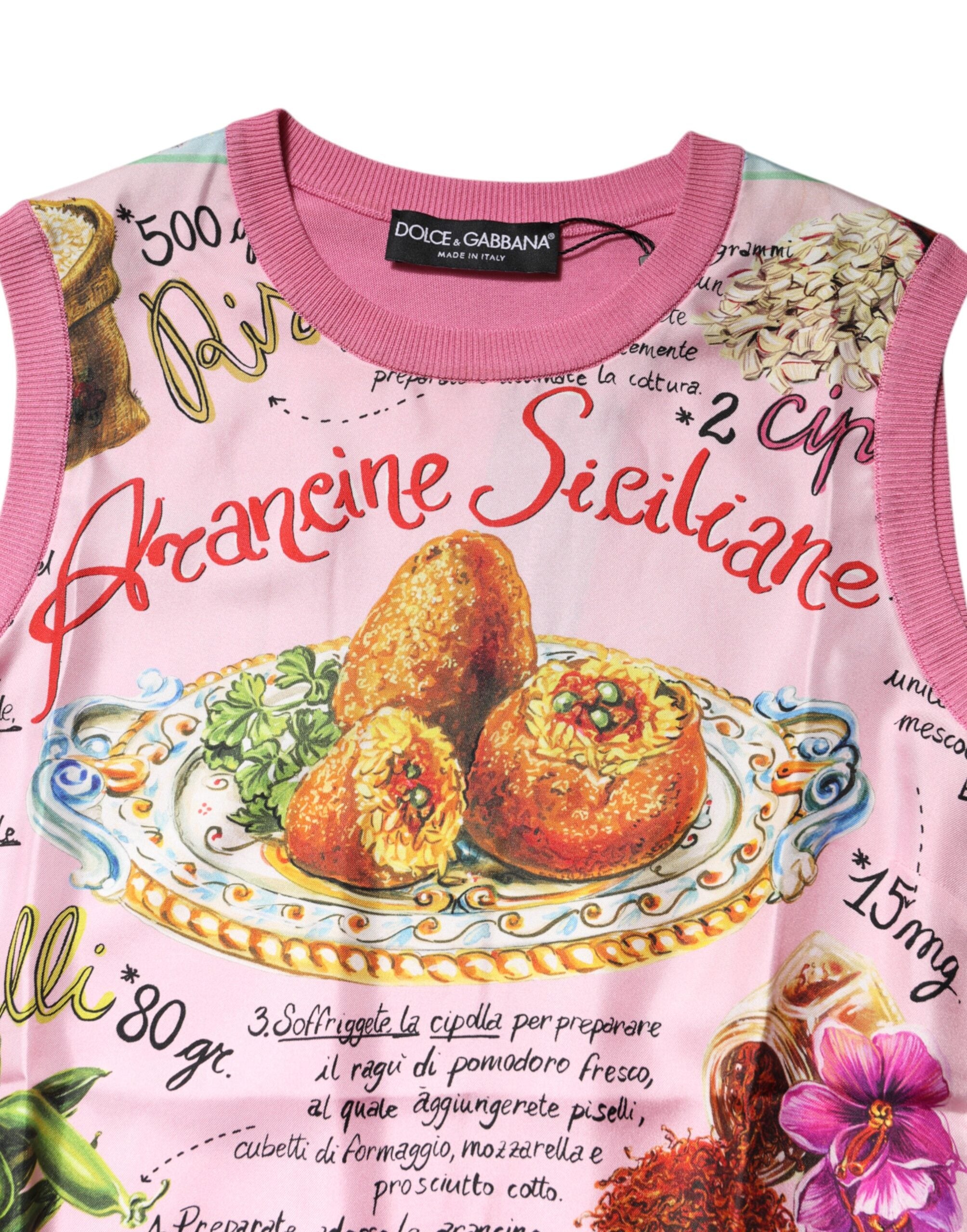 Dolce & Gabbana Pink Silk Araneine Siciliana Sleeveless Top