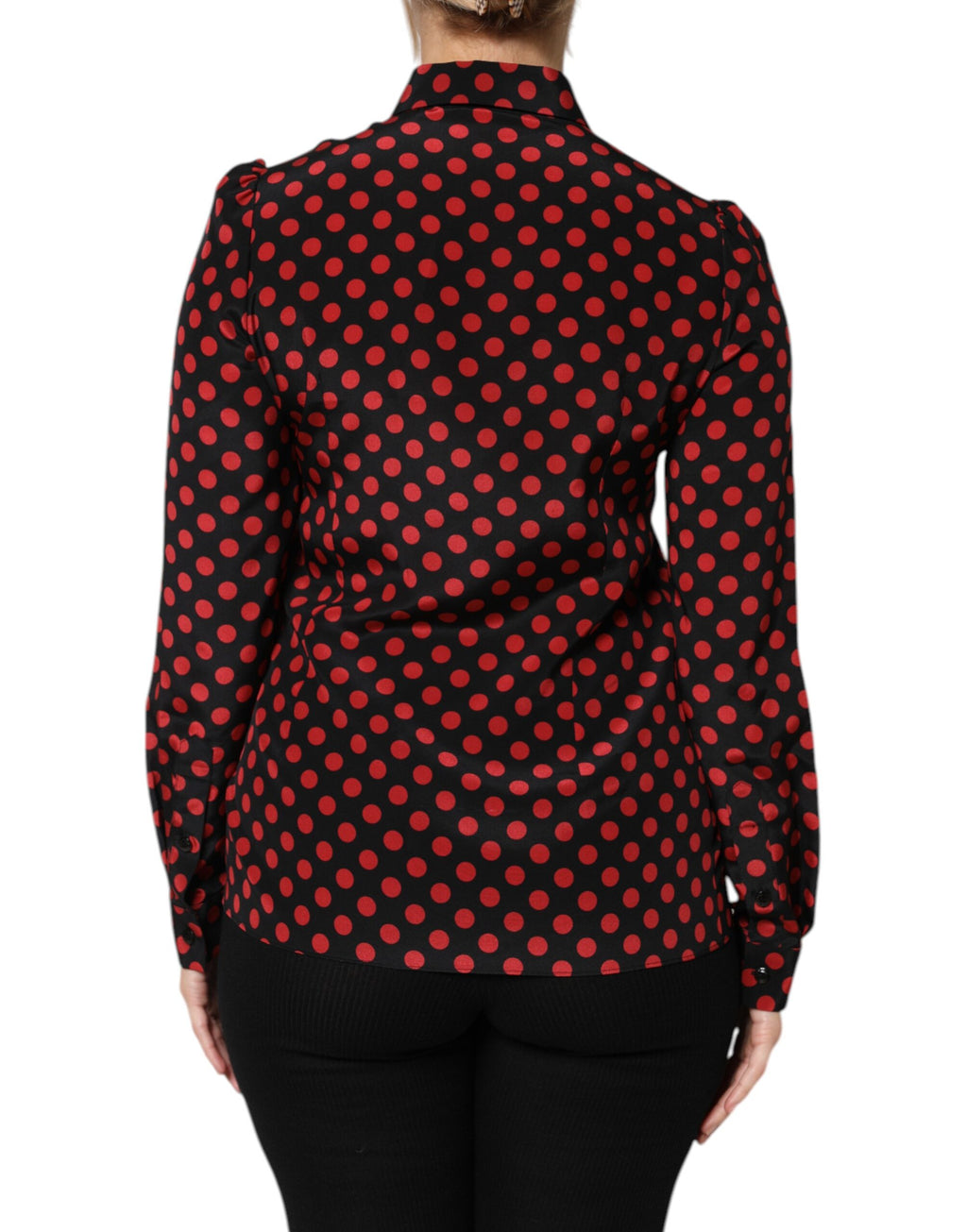 Dolce & Gabbana Black Red Polka Dot Silk Long Sleeves Top