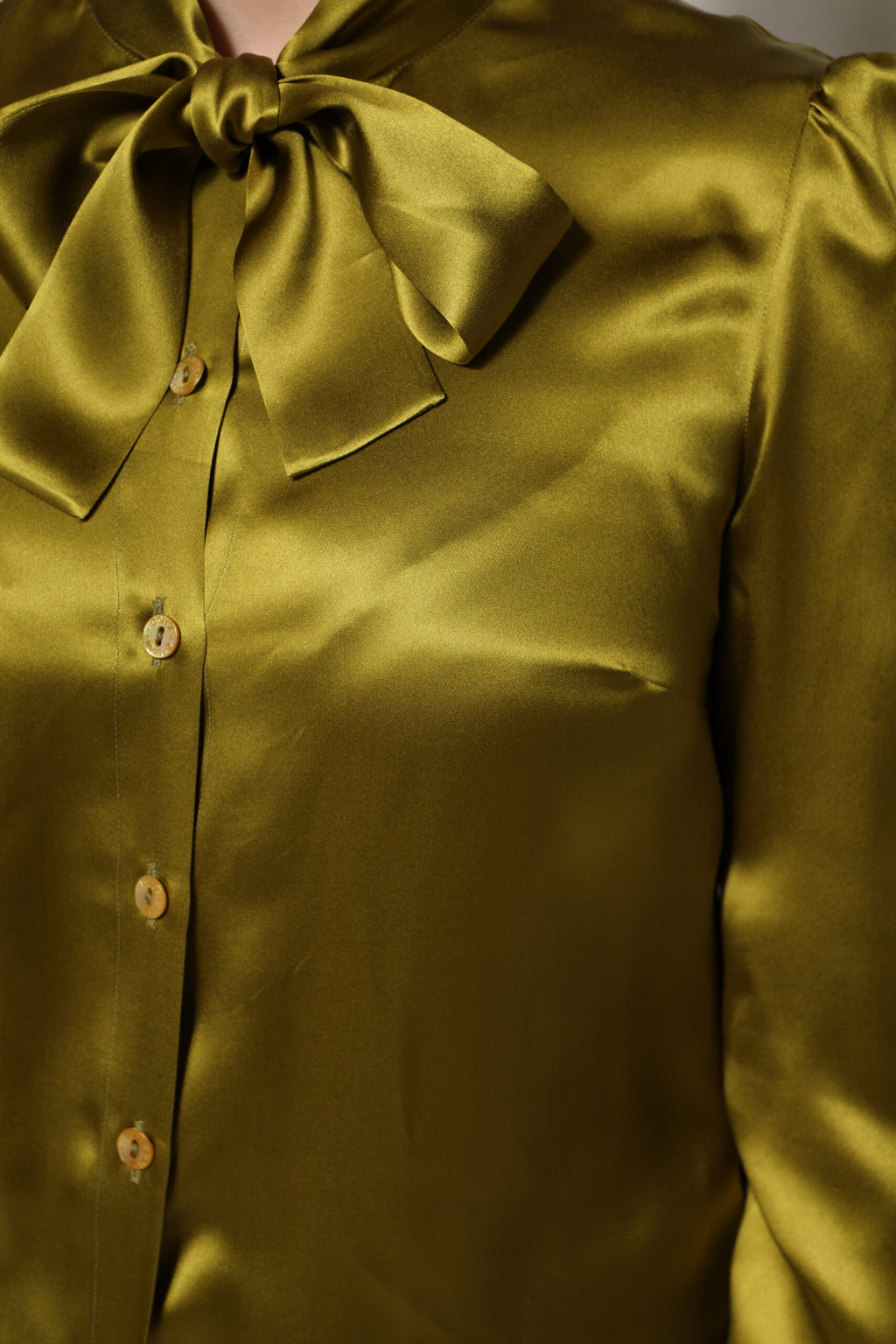 Dolce & Gabbana Green Ascot Collar Long Sleeves Blouse Top