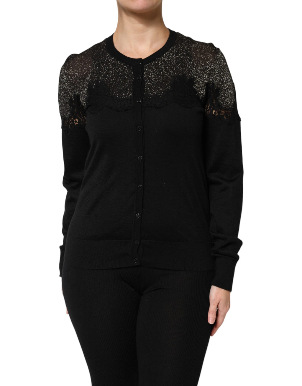 Dolce & Gabbana Black Viscose Lace Buttoned Cardigan Sweater