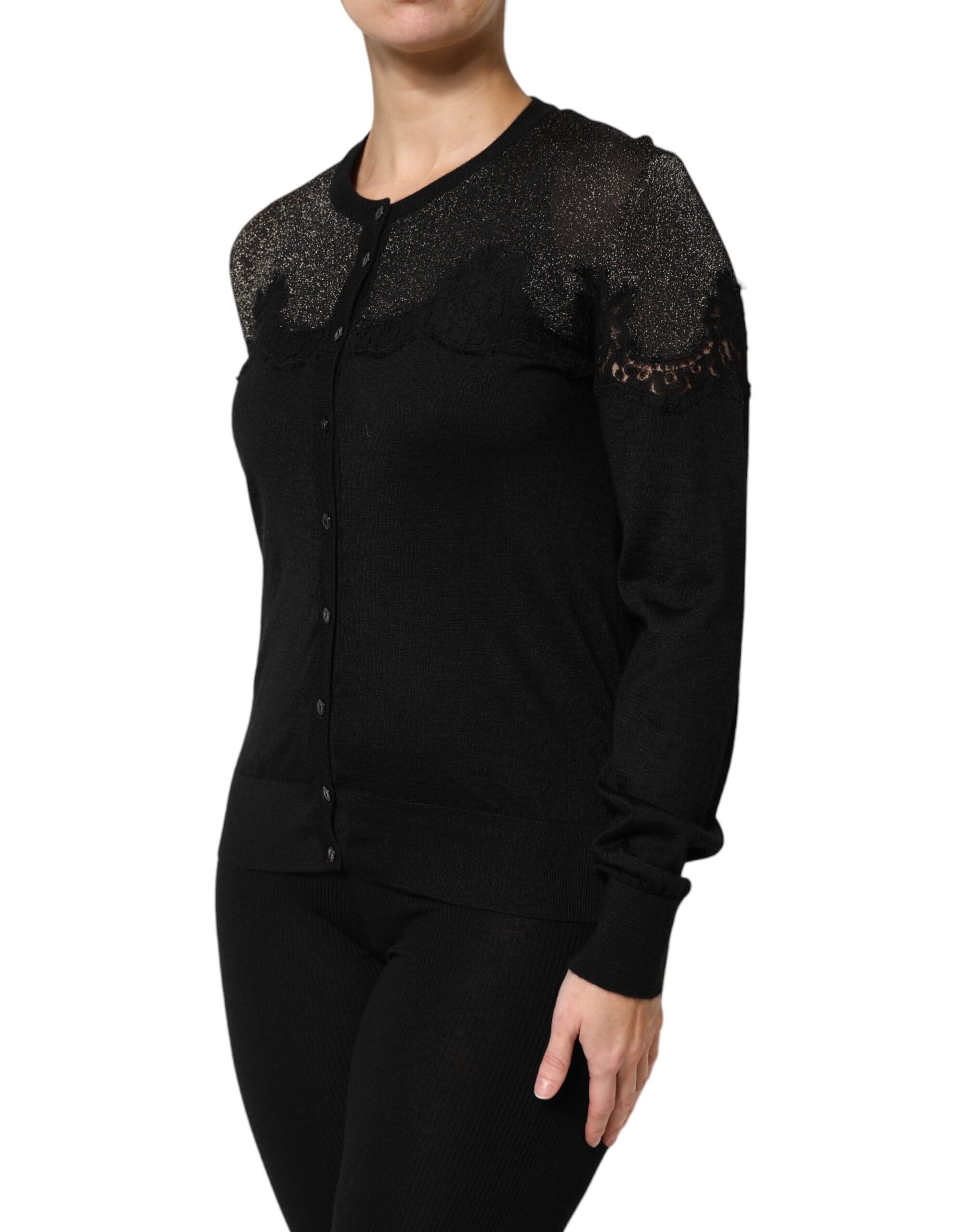 Dolce & Gabbana Black Viscose Lace Buttoned Cardigan Sweater