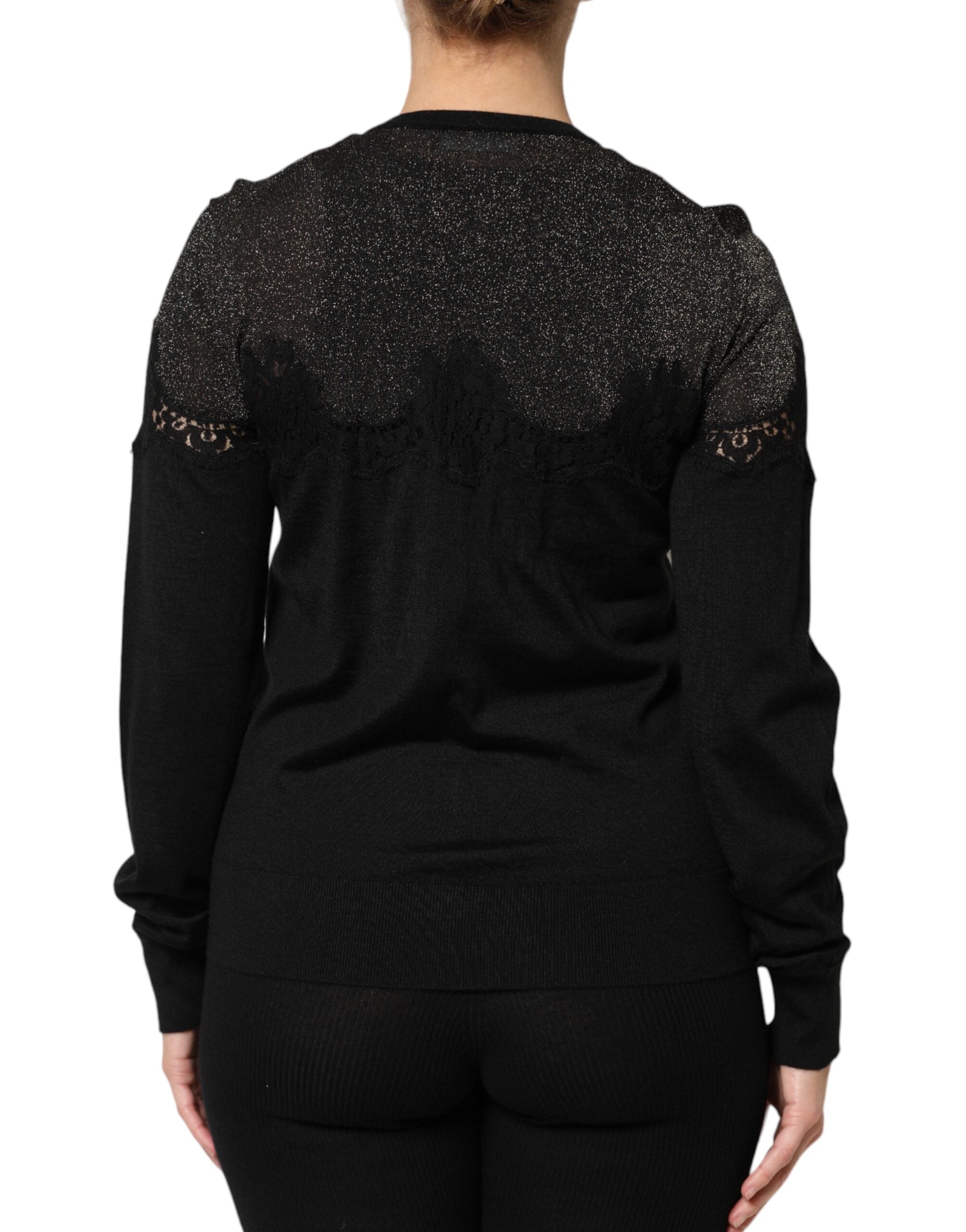 Dolce & Gabbana Black Viscose Lace Buttoned Cardigan Sweater