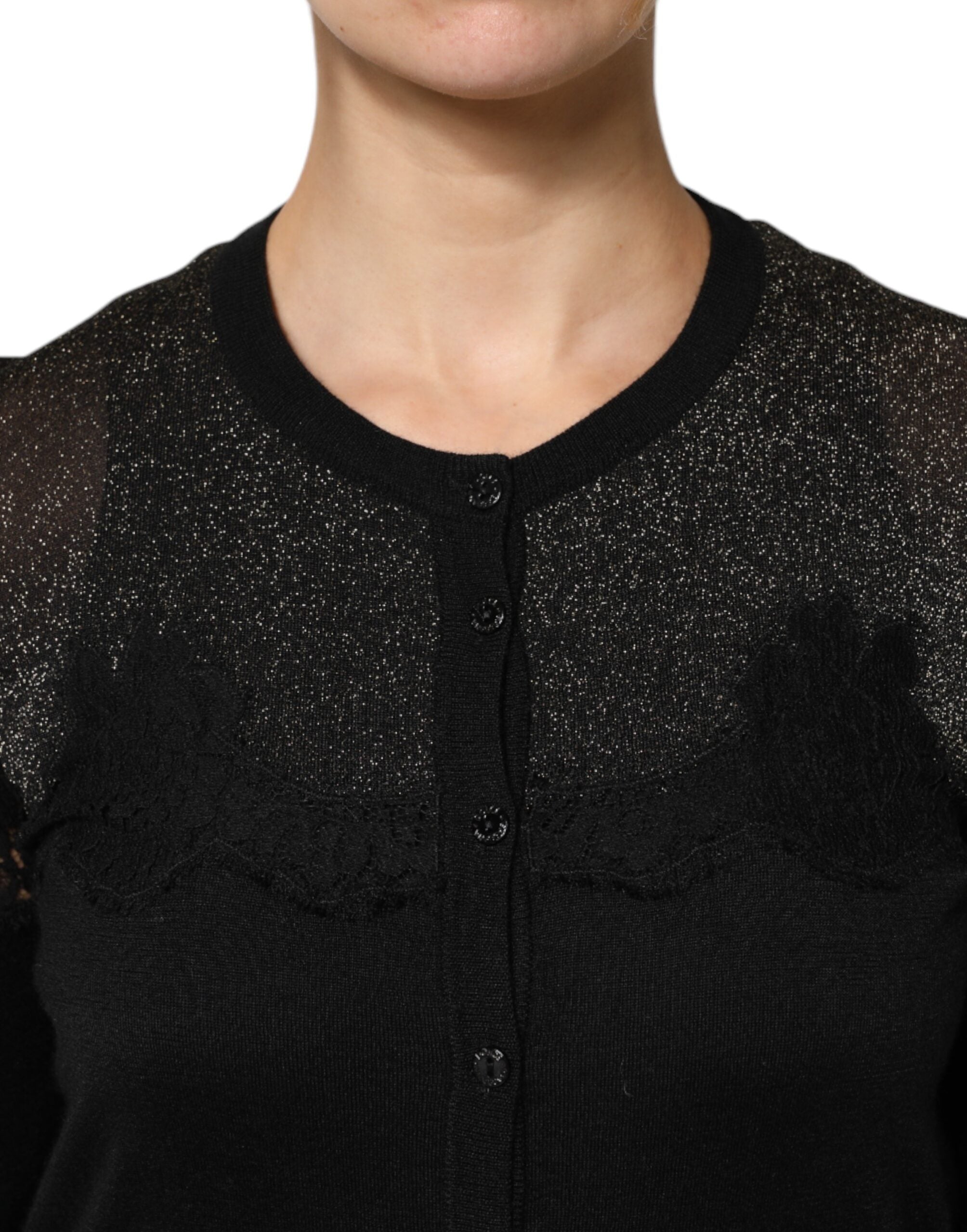 Dolce & Gabbana Black Viscose Lace Buttoned Cardigan Sweater