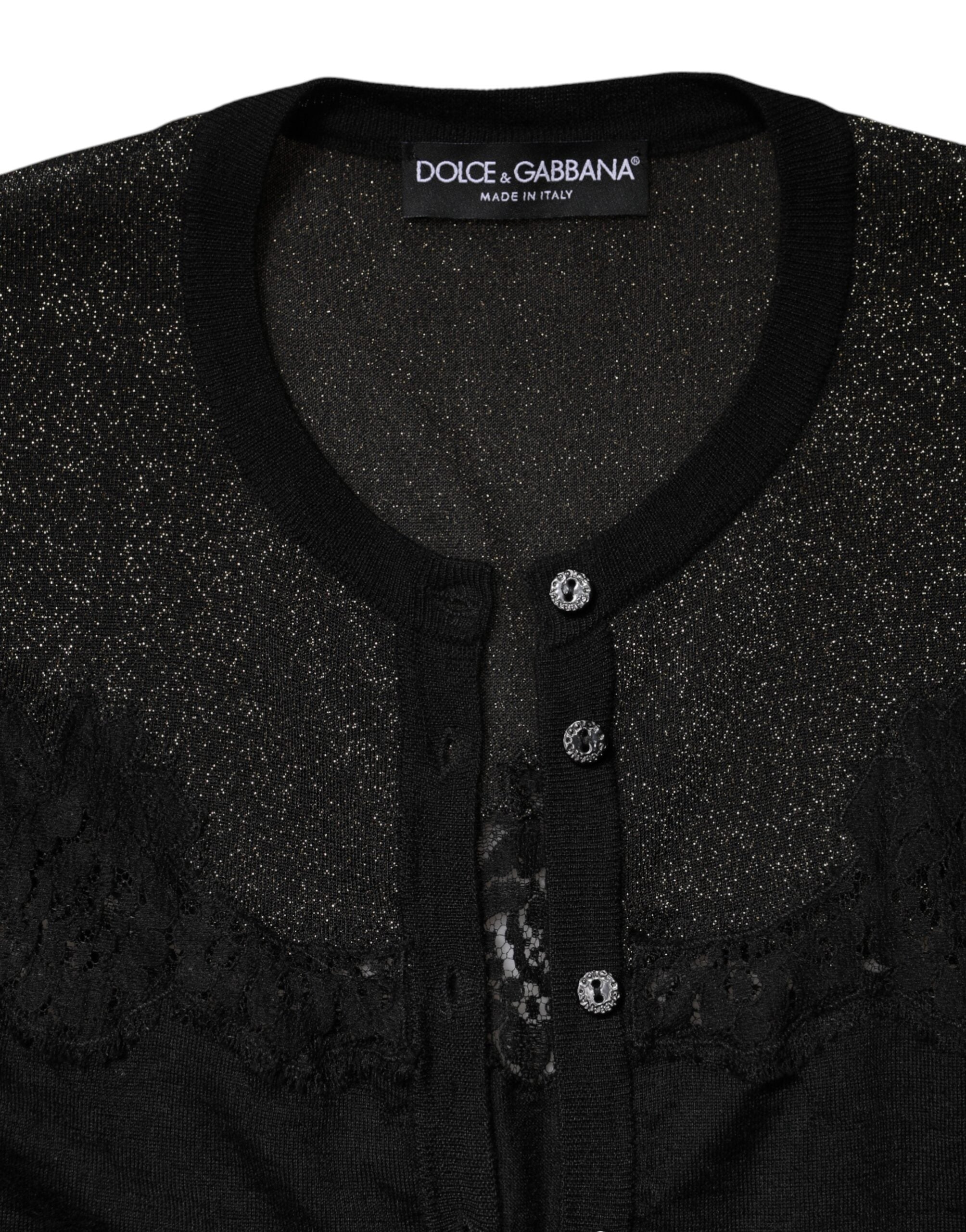 Dolce & Gabbana Black Viscose Lace Buttoned Cardigan Sweater