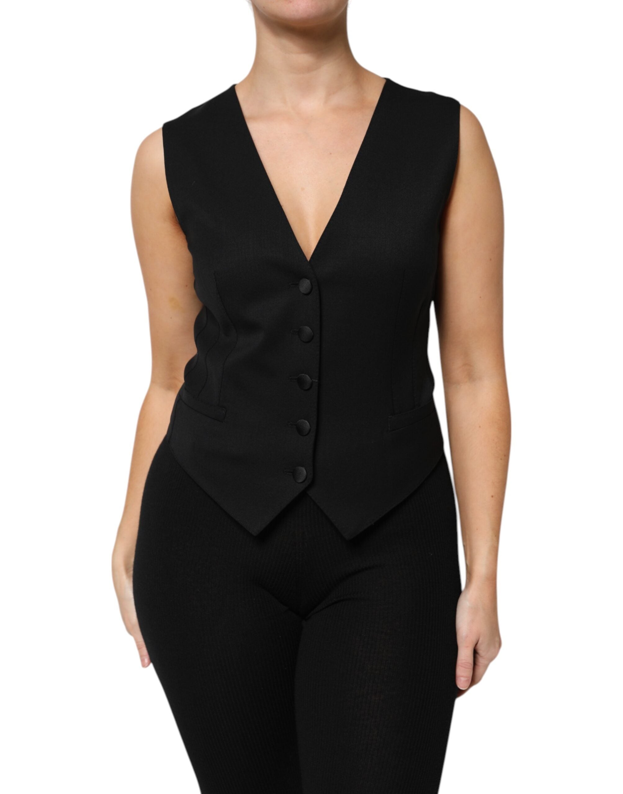 Dolce & Gabbana Black Wool Sleeveless Vest Waistcoat Top