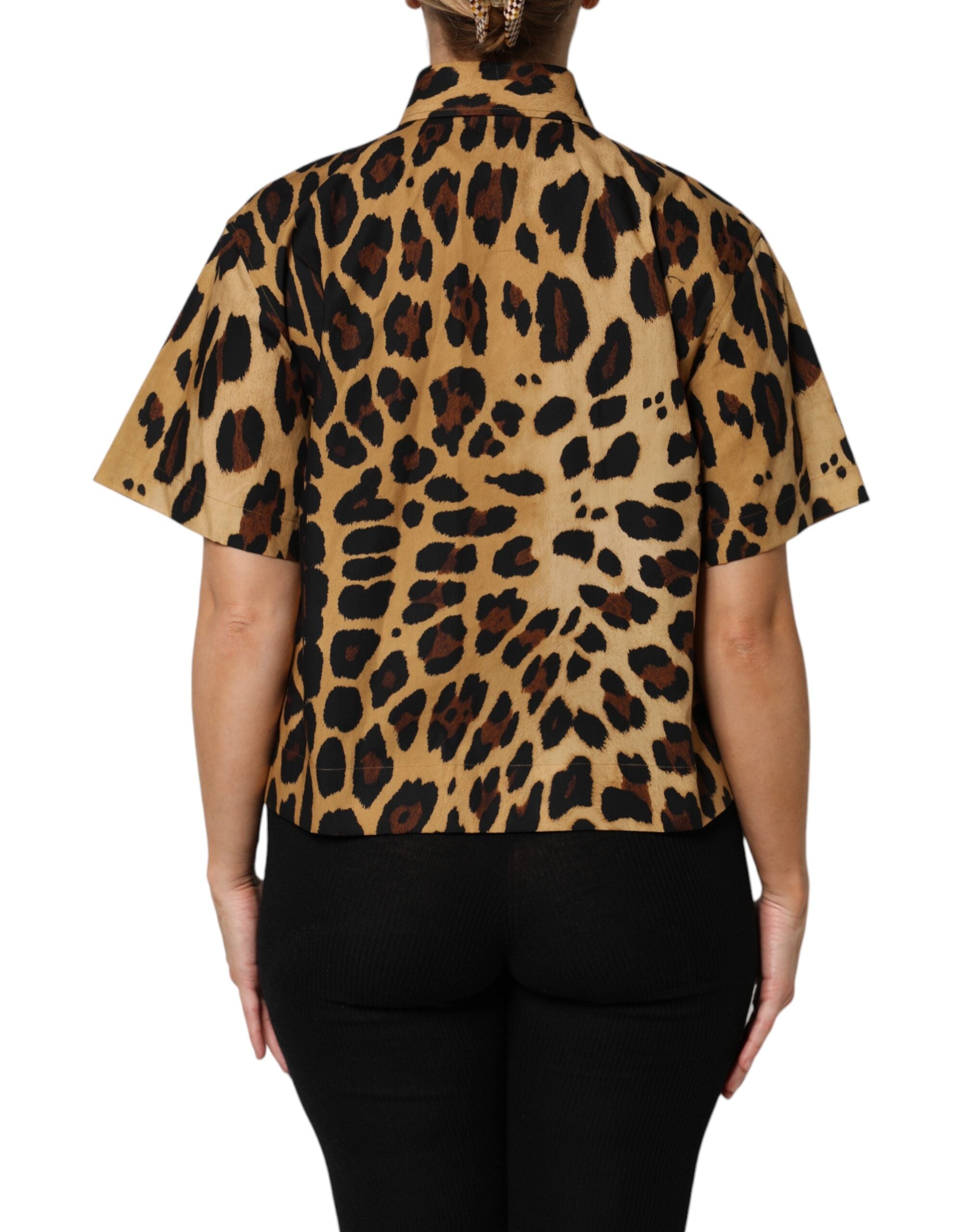 Dolce & Gabbana Brown Leopard Short Sleeve Collared Polo Top