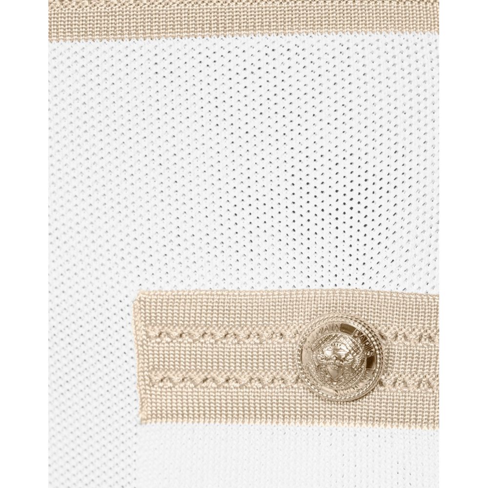 Balmain White Viscose Women Dress with Faux Gold Buttons