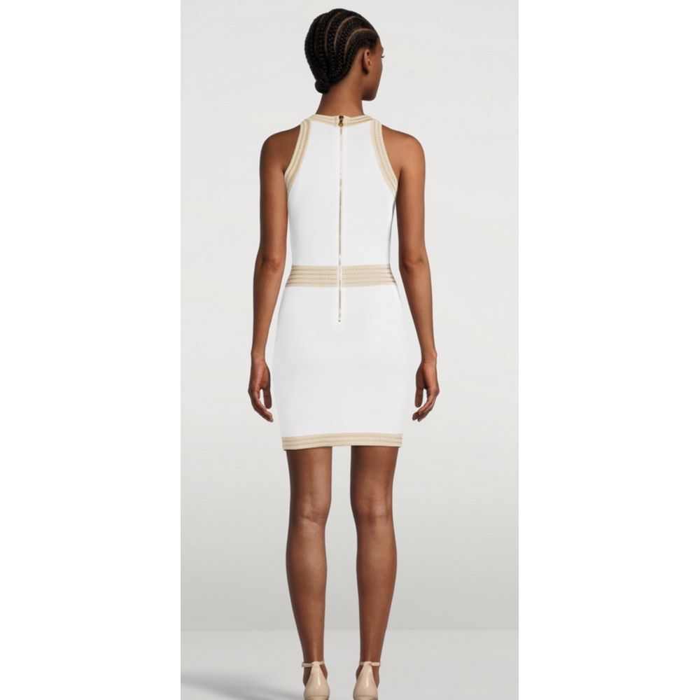 Balmain White Viscose Women Dress with Faux Gold Buttons