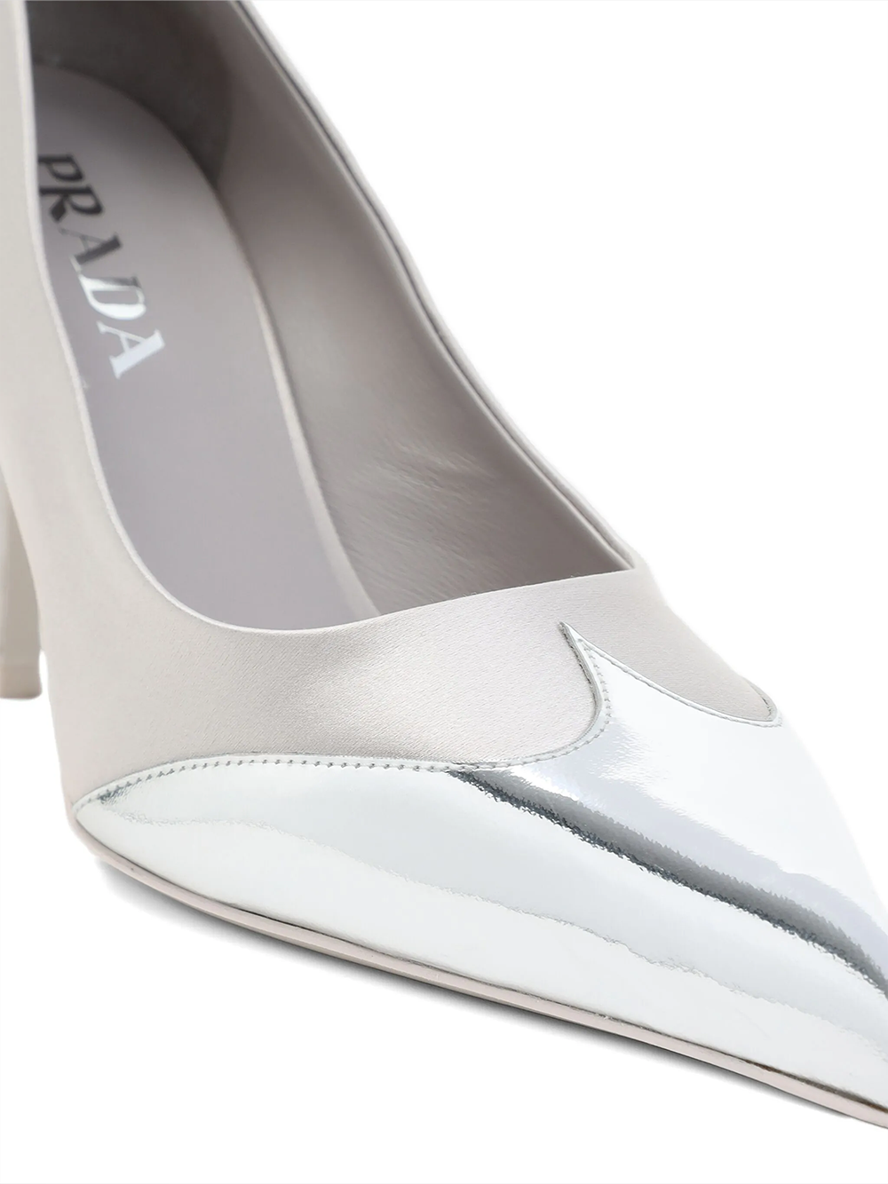 Prada Satin And Metallic Silver Leather Pumps