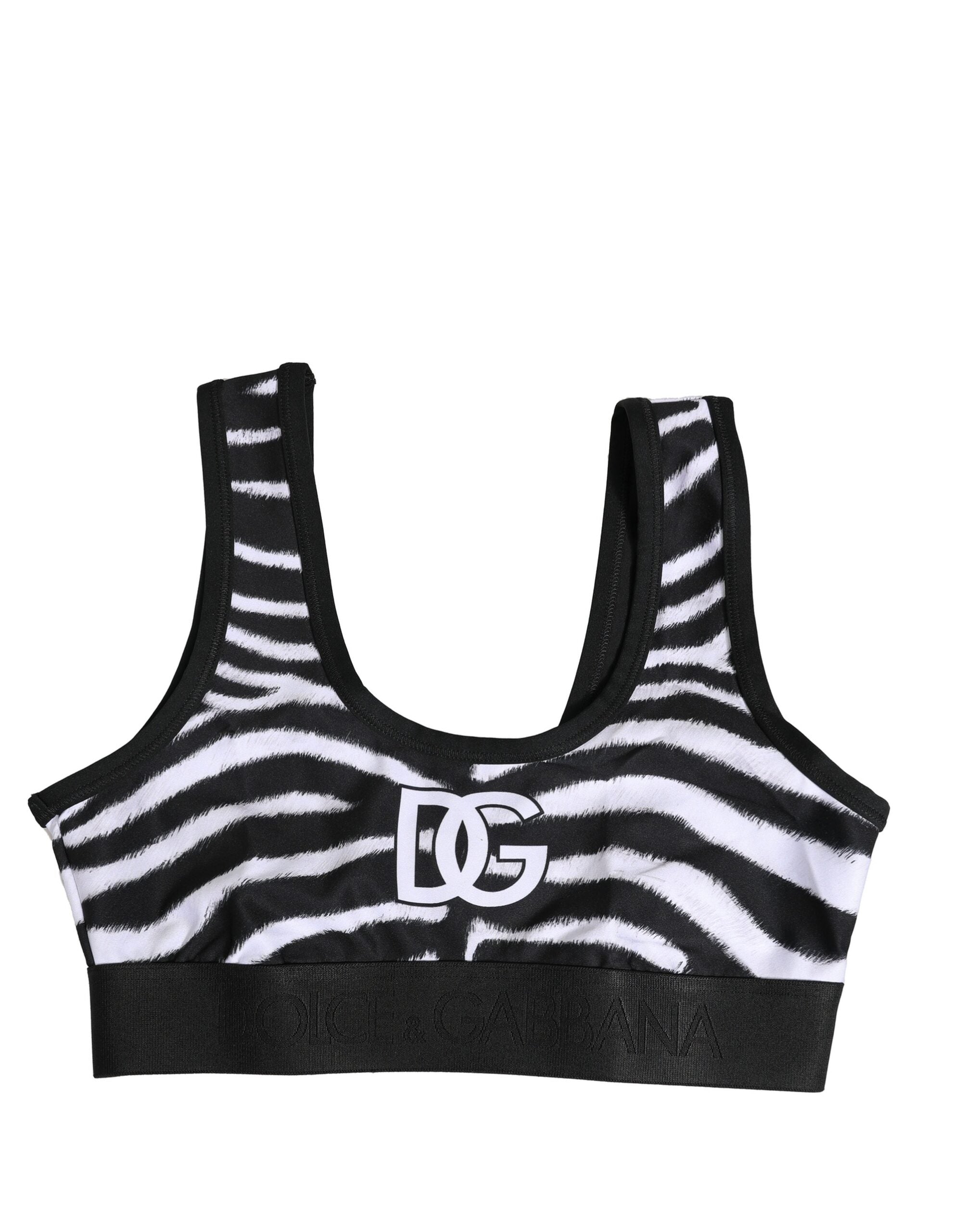 Dolce & Gabbana Black White Cotton Logo Sports Bra Underwear