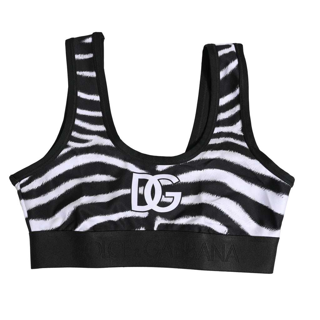 Dolce & Gabbana Black White Cotton Logo Sports Bra Underwear