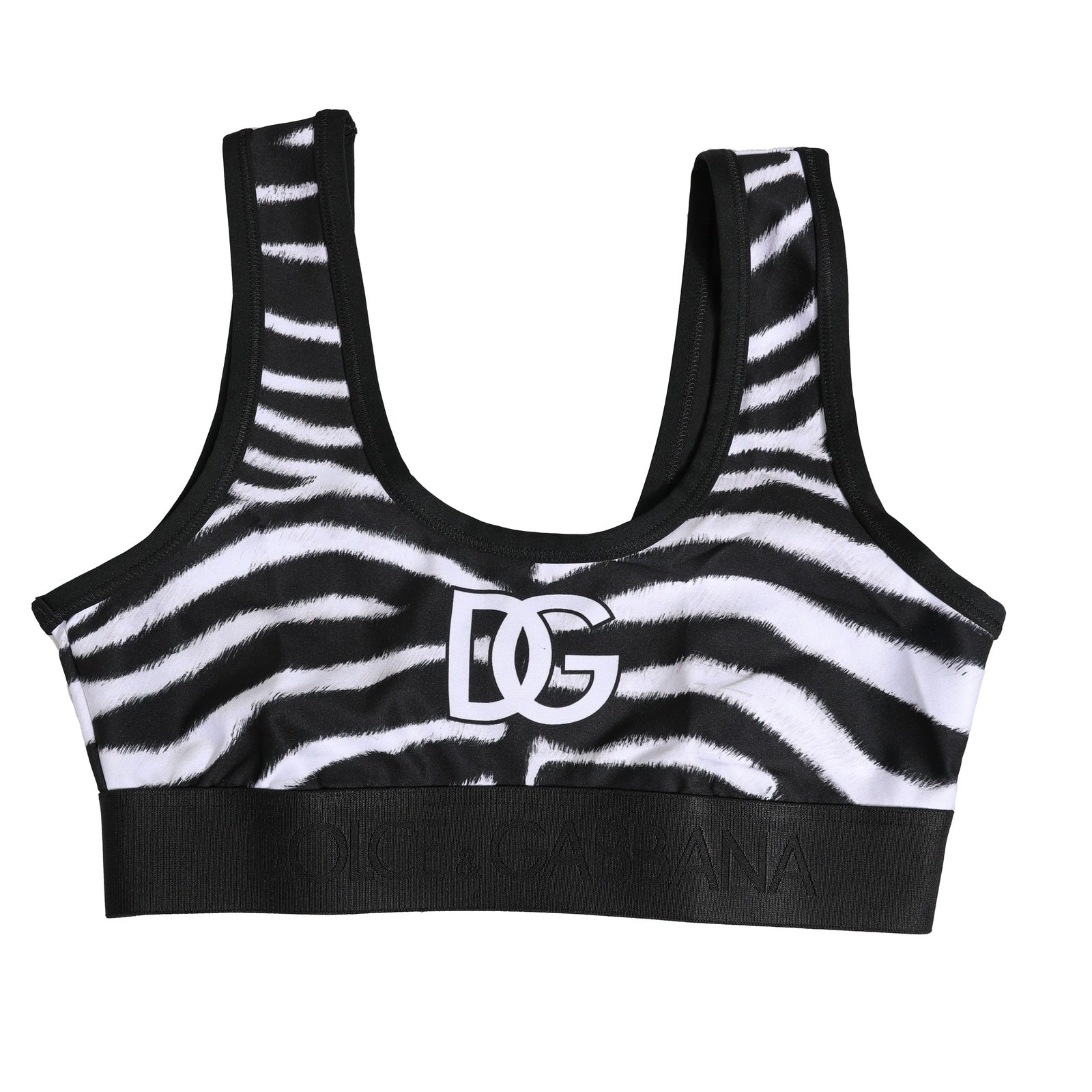 Dolce & Gabbana Black White Cotton Logo Sports Bra Underwear