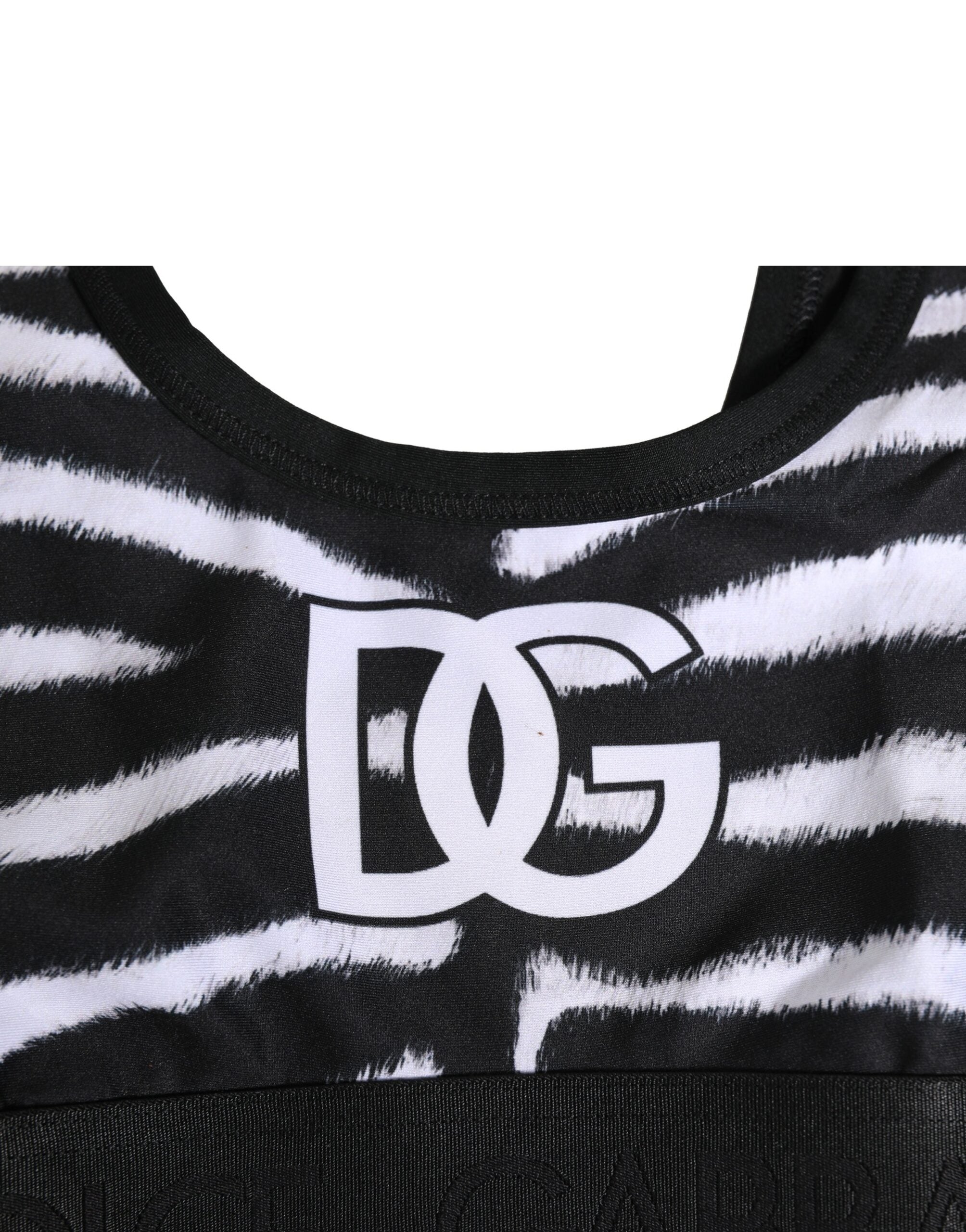 Dolce & Gabbana Black White Cotton Logo Sports Bra Underwear