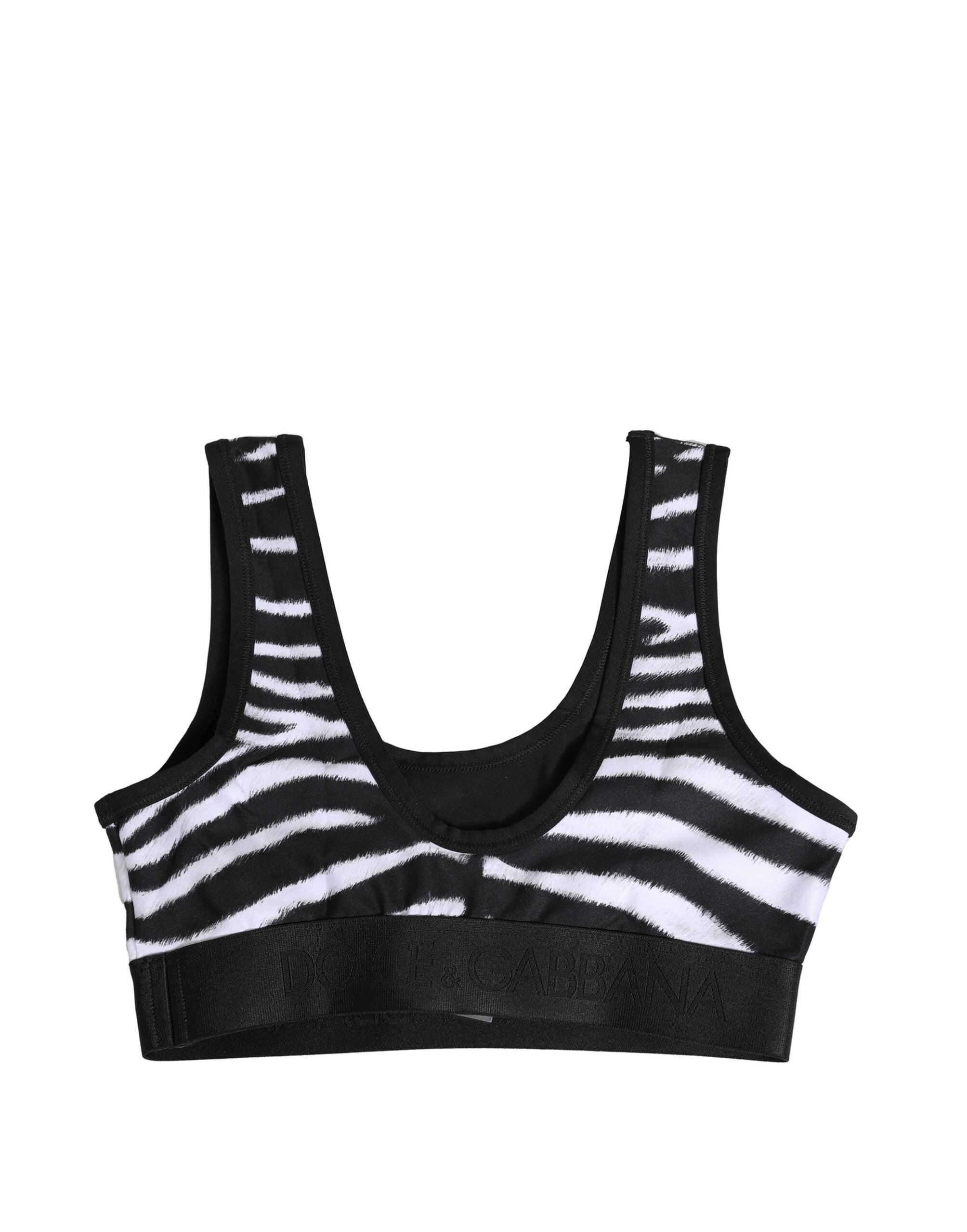Dolce & Gabbana Black White Cotton Logo Sports Bra Underwear
