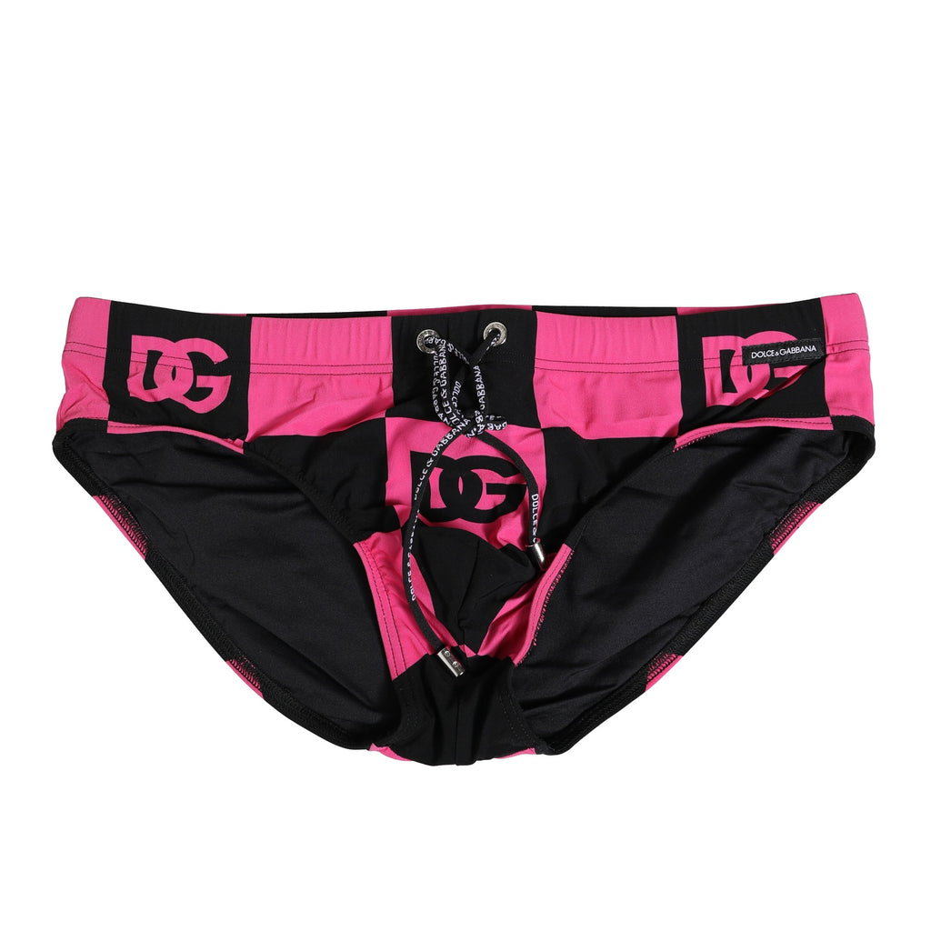 Dolce & Gabbana Black Pink Nylon Logo Beachwear Brief Swimwear