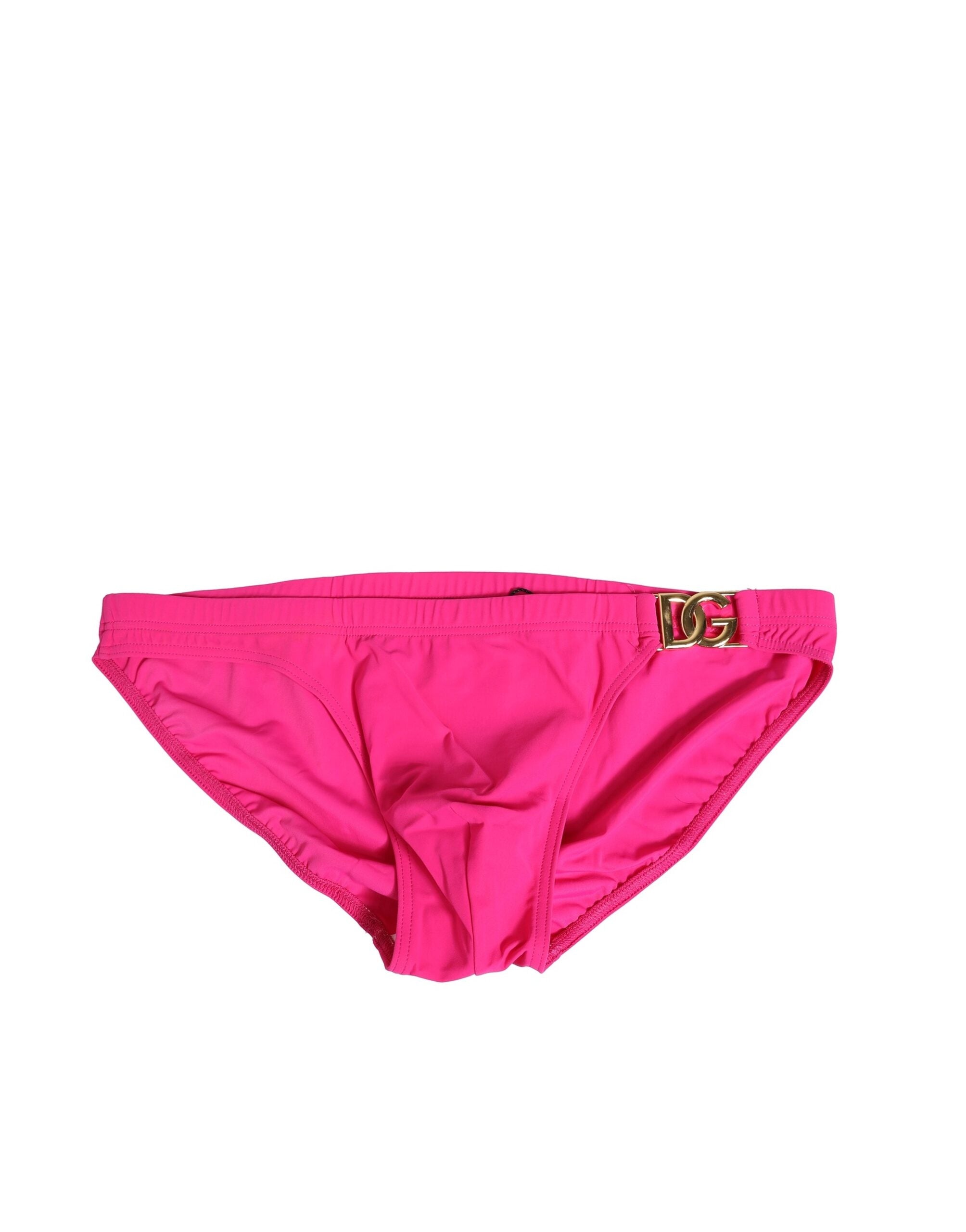 Dolce & Gabbana Pink Nylon Gold Logo Beachwear Brief Swimwear